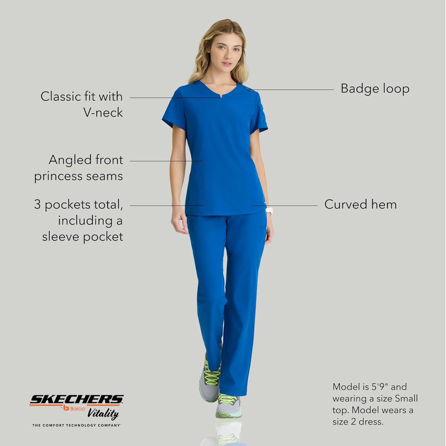 imageBARCO Skechers Vitality Aura Classic Fit Scrub Top for Women 3Pocket Classic VNeck Top with 4Way StretchNew Royal