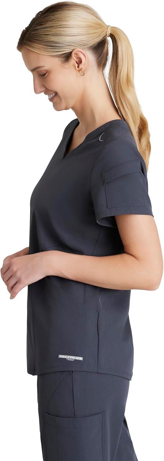 imageBARCO Skechers Vitality Aura Classic Fit Scrub Top for Women 3Pocket Classic VNeck Top with 4Way StretchPewter