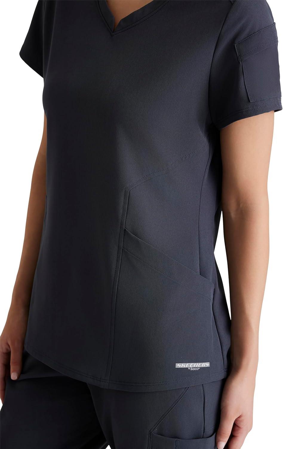 imageBARCO Skechers Vitality Aura Classic Fit Scrub Top for Women 3Pocket Classic VNeck Top with 4Way StretchPewter