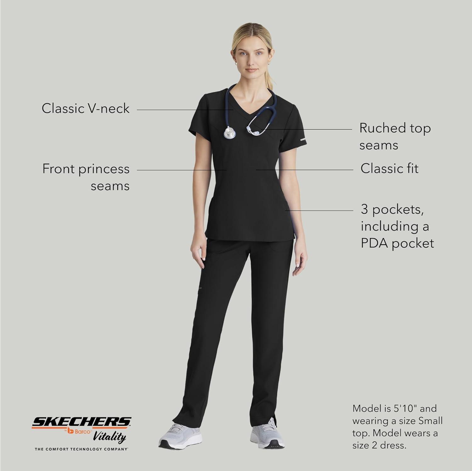 imageBARCO Skechers Vitality Charge Scrub Top for Women VNeck Medical Top 4Way Stretch Womens Scrub TopBlack