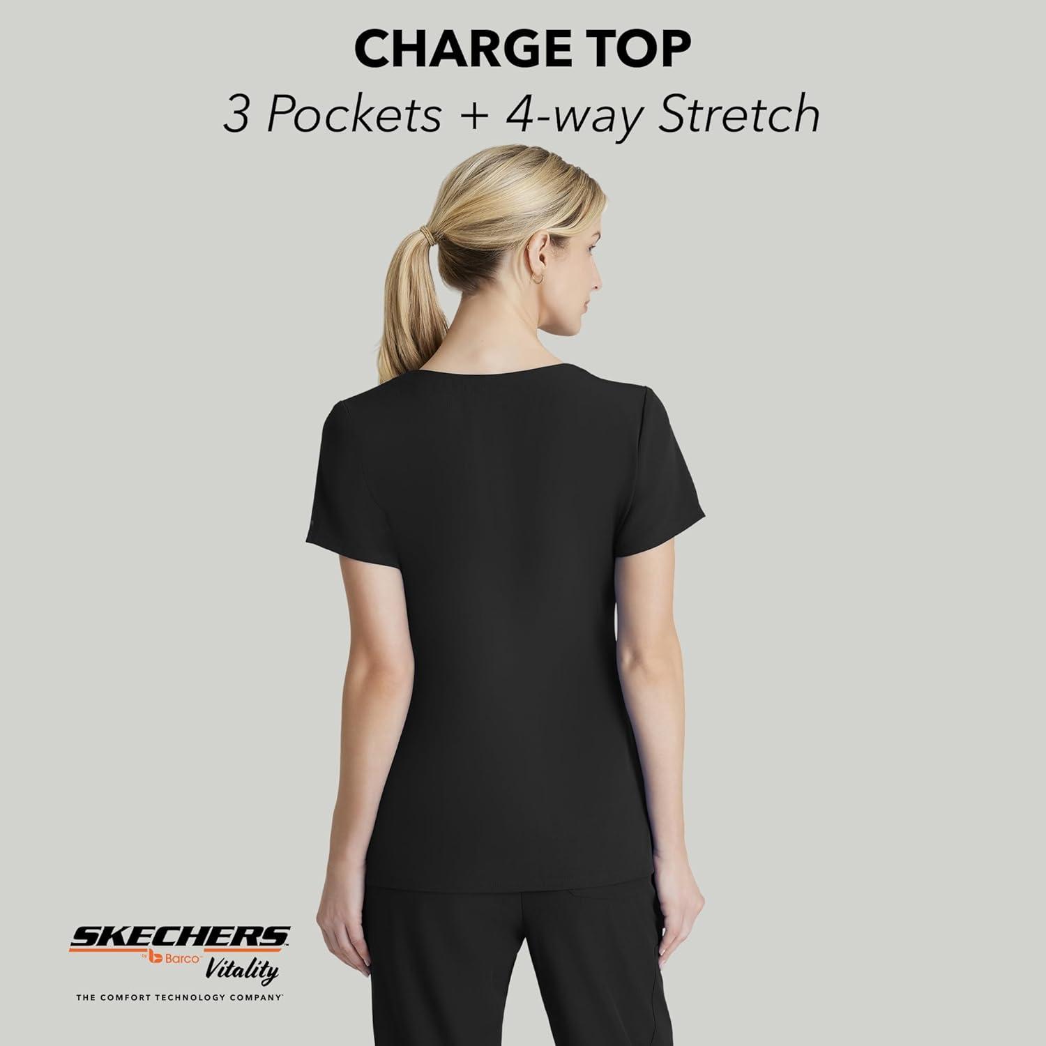 imageBARCO Skechers Vitality Charge Scrub Top for Women VNeck Medical Top 4Way Stretch Womens Scrub TopBlack