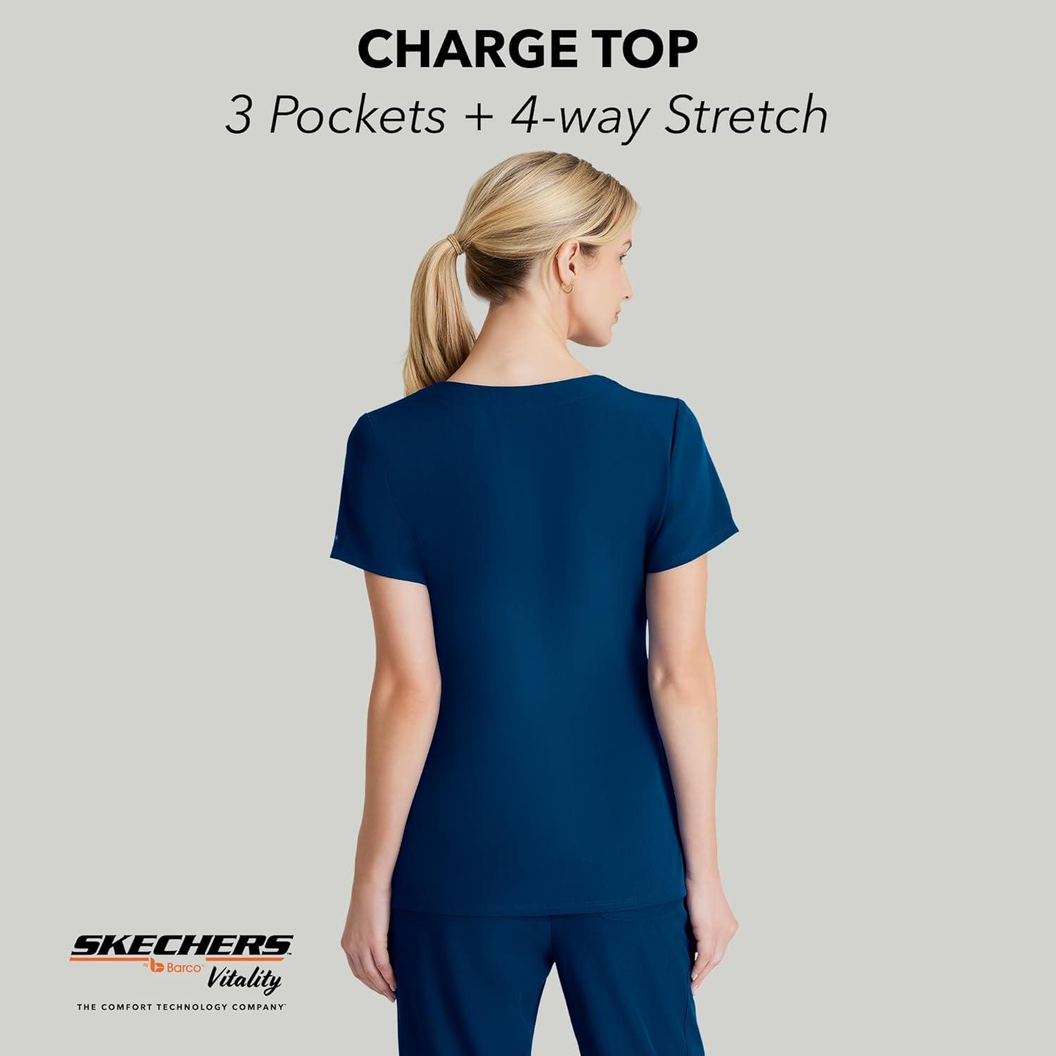 imageBARCO Skechers Vitality Charge Scrub Top for Women VNeck Medical Top 4Way Stretch Womens Scrub TopNavy