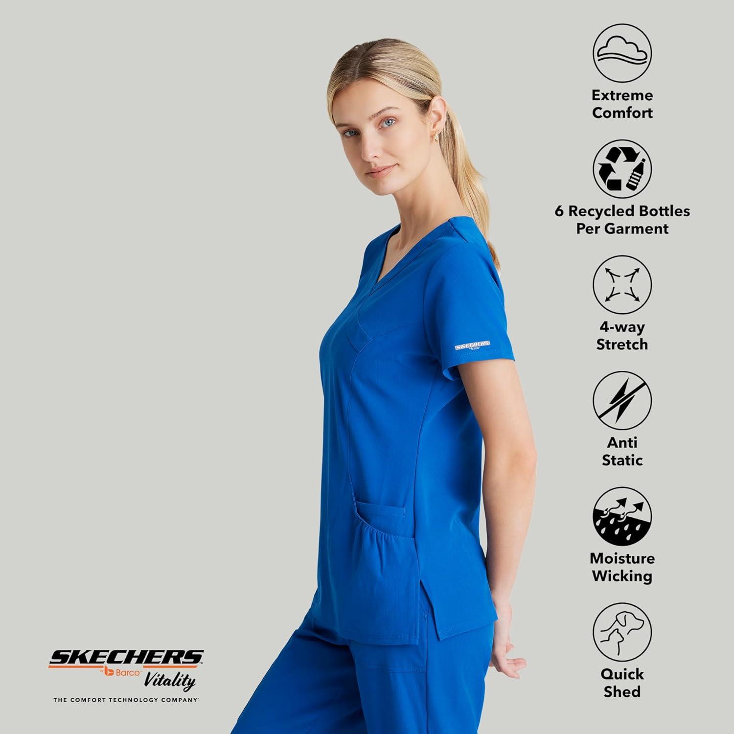 imageBARCO Skechers Vitality Charge Scrub Top for Women VNeck Medical Top 4Way Stretch Womens Scrub TopNew Royal