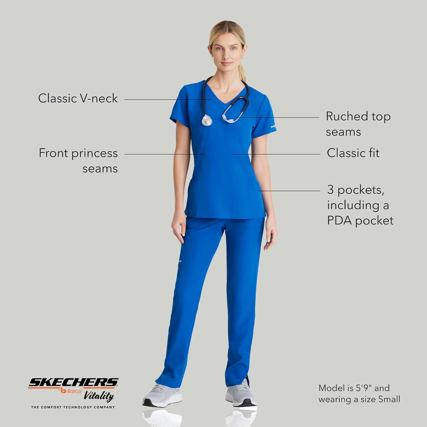 imageBARCO Skechers Vitality Charge Scrub Top for Women VNeck Medical Top 4Way Stretch Womens Scrub TopNew Royal