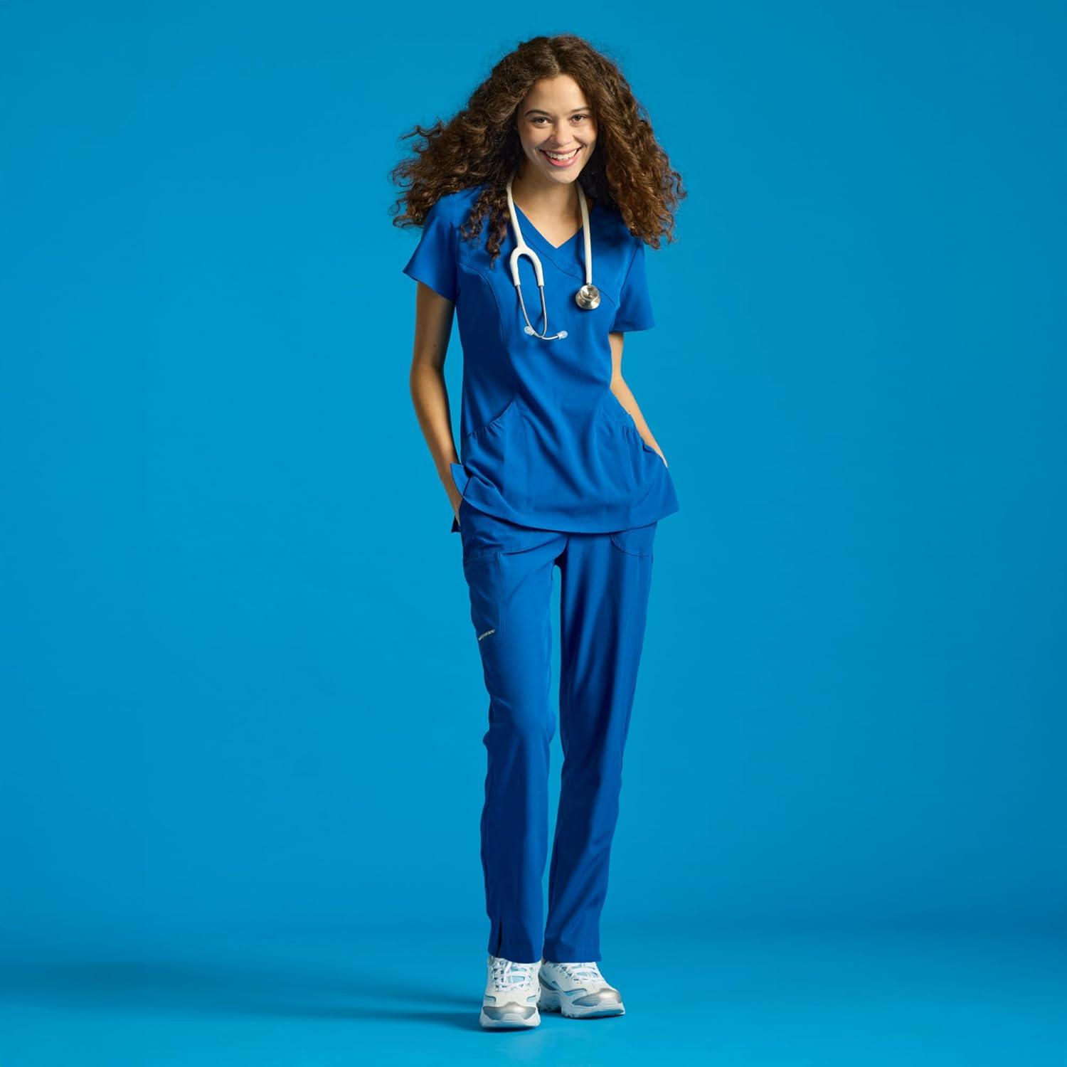 imageBARCO Skechers Vitality Charge Scrub Top for Women VNeck Medical Top 4Way Stretch Womens Scrub TopPewter