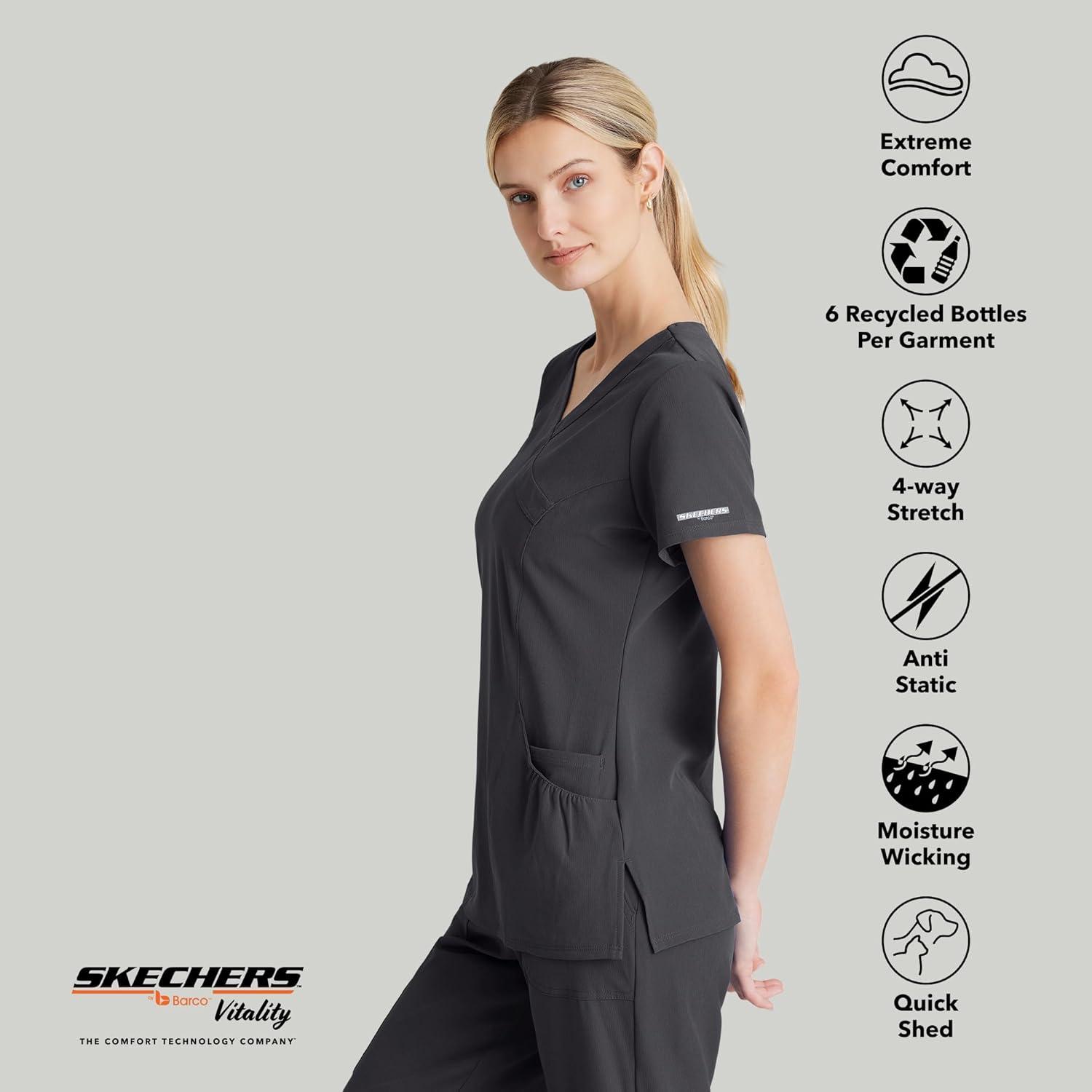imageBARCO Skechers Vitality Charge Scrub Top for Women VNeck Medical Top 4Way Stretch Womens Scrub TopPewter