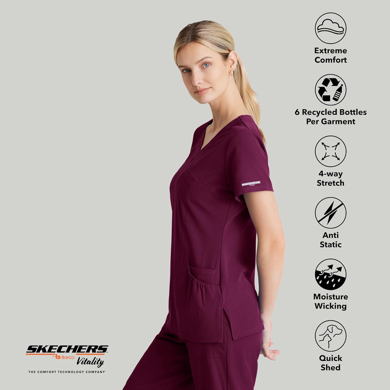 imageBARCO Skechers Vitality Charge Scrub Top for Women VNeck Medical Top 4Way Stretch Womens Scrub TopWine