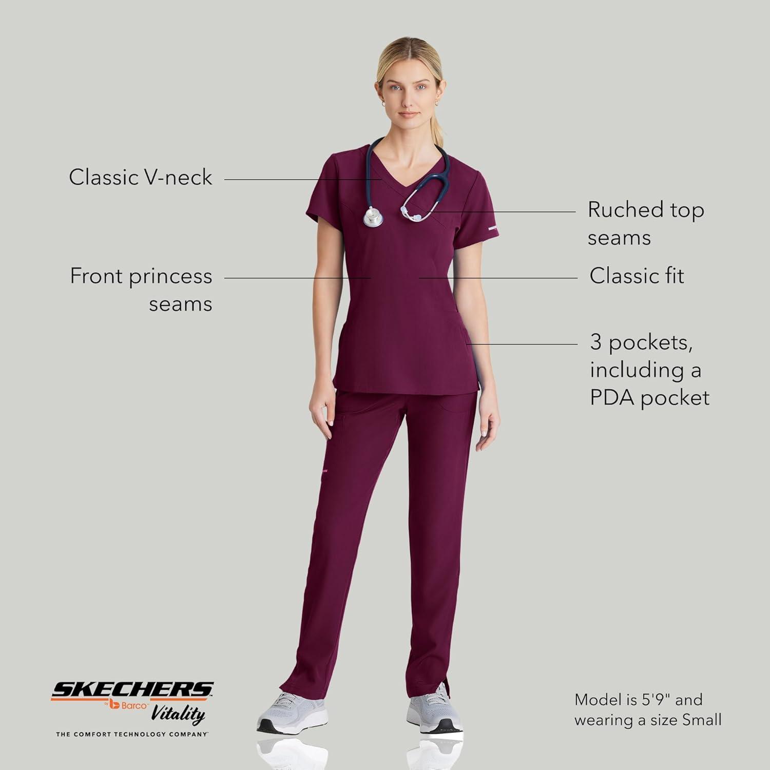 imageBARCO Skechers Vitality Charge Scrub Top for Women VNeck Medical Top 4Way Stretch Womens Scrub TopWine
