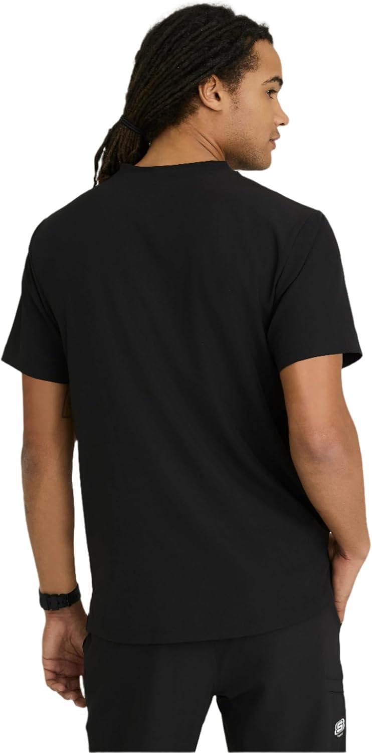 imageBARCO Skechers Vitality Crew Scrub Top for Men Crossover VNeck Medical Top 4Way Stretch Mens Scrub TopBlack