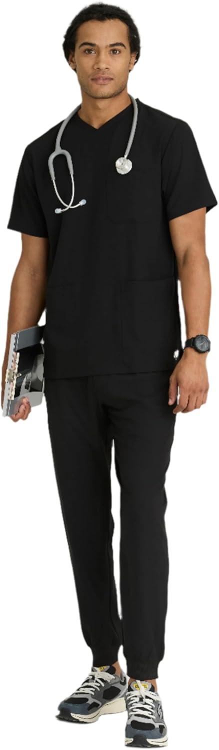 imageBARCO Skechers Vitality Crew Scrub Top for Men Crossover VNeck Medical Top 4Way Stretch Mens Scrub TopBlack