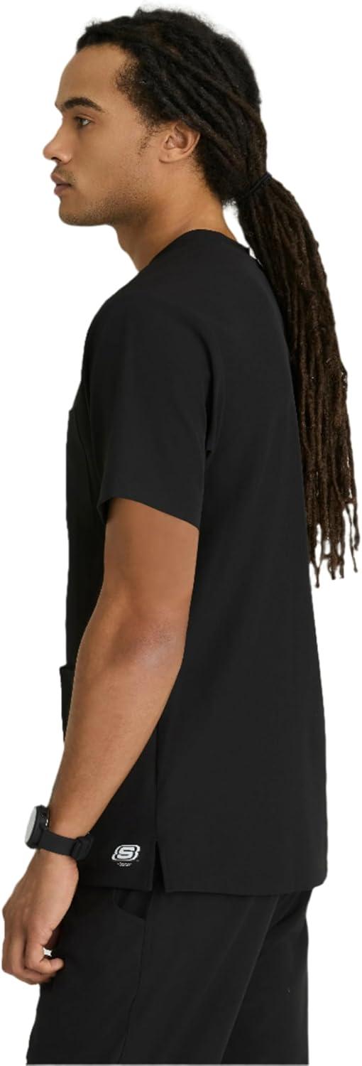 imageBARCO Skechers Vitality Crew Scrub Top for Men Crossover VNeck Medical Top 4Way Stretch Mens Scrub TopBlack