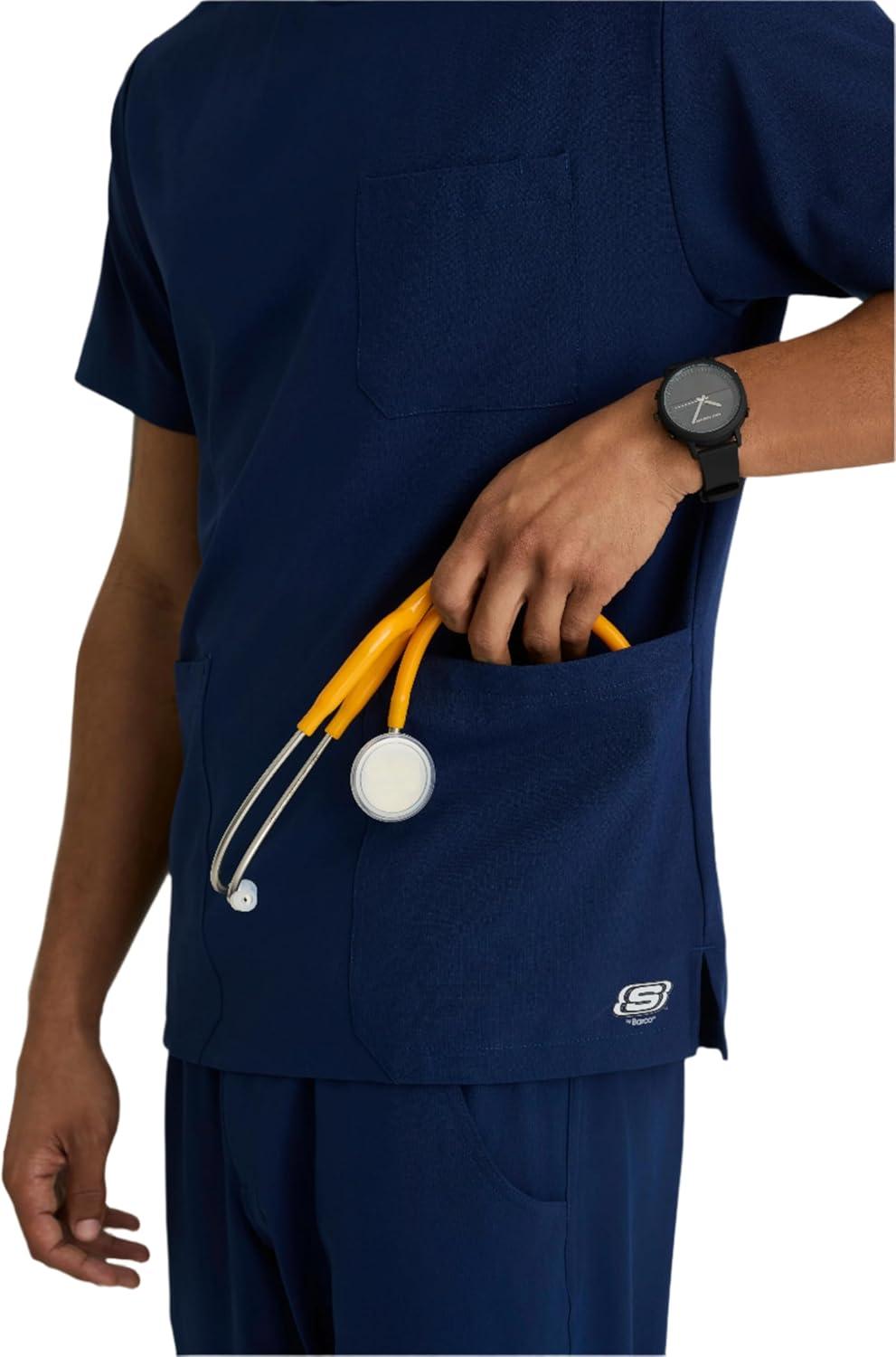 imageBARCO Skechers Vitality Crew Scrub Top for Men Crossover VNeck Medical Top 4Way Stretch Mens Scrub TopNavy