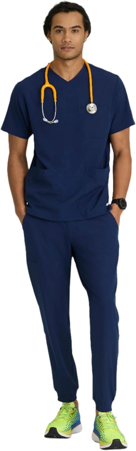 imageBARCO Skechers Vitality Crew Scrub Top for Men Crossover VNeck Medical Top 4Way Stretch Mens Scrub TopNavy