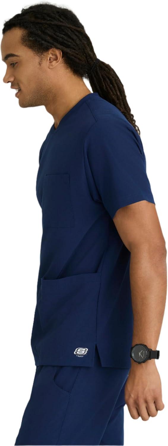 imageBARCO Skechers Vitality Crew Scrub Top for Men Crossover VNeck Medical Top 4Way Stretch Mens Scrub TopNavy