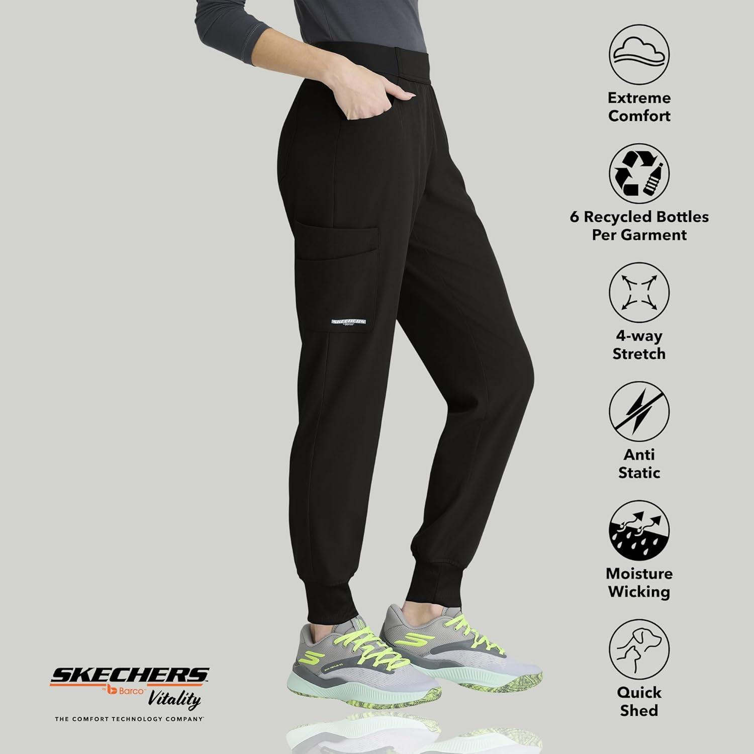 imageBARCO Skechers Vitality Electra Classic Fit Scrub Jogger for Women MidRise 5Pocket Pant with 4Way StretchBlack