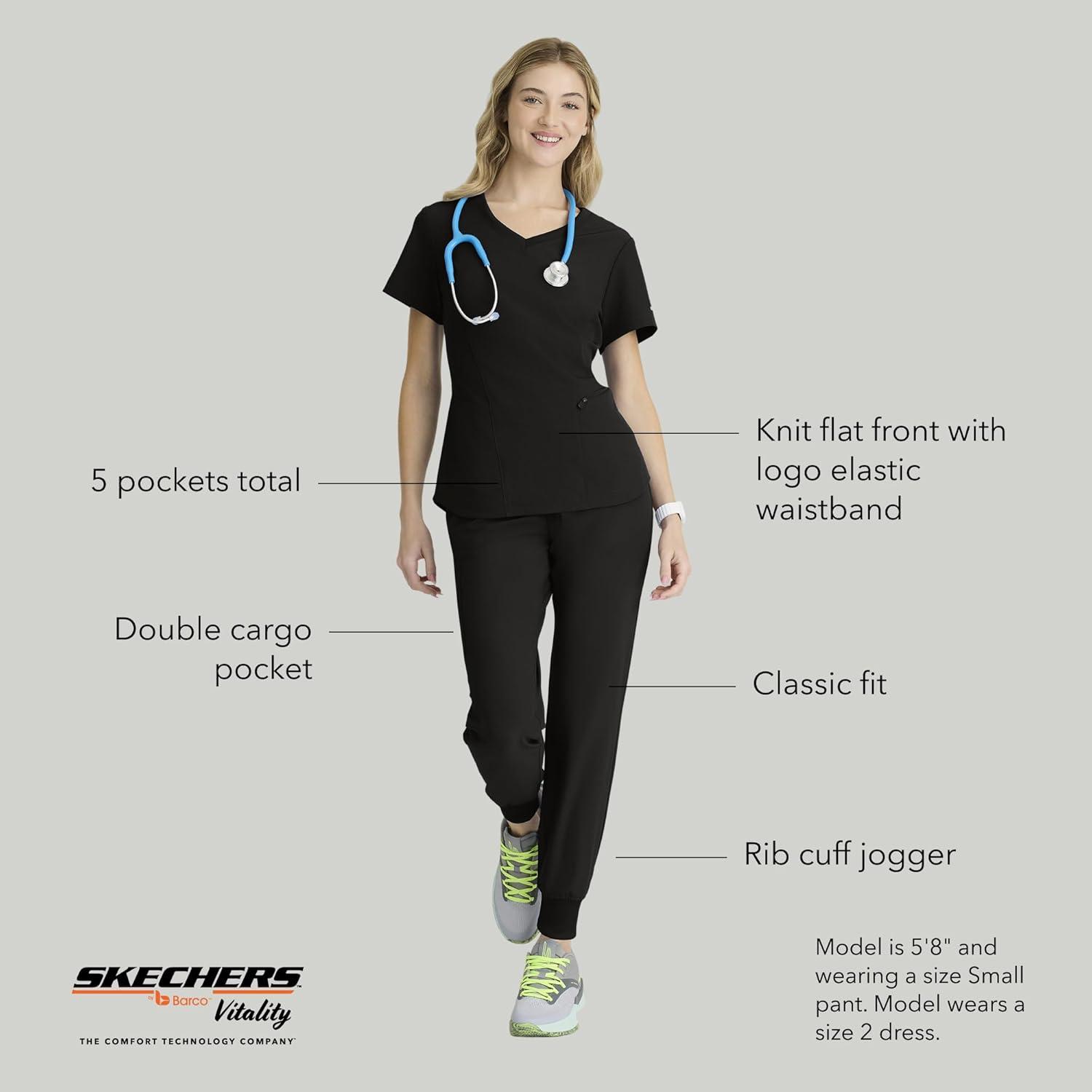 imageBARCO Skechers Vitality Electra Classic Fit Scrub Jogger for Women MidRise 5Pocket Pant with 4Way StretchBlack