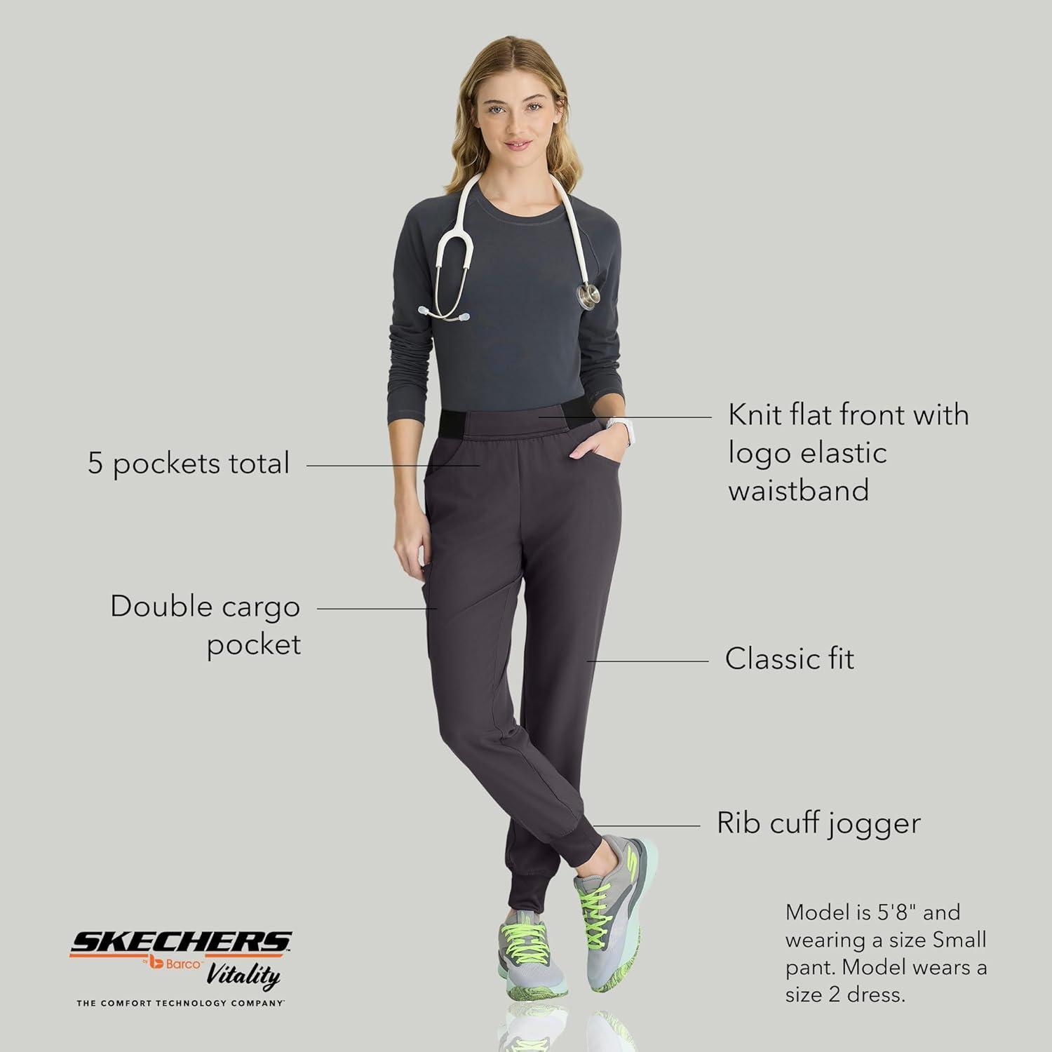 imageBARCO Skechers Vitality Electra Classic Fit Scrub Jogger for Women MidRise 5Pocket Pant with 4Way StretchPewter