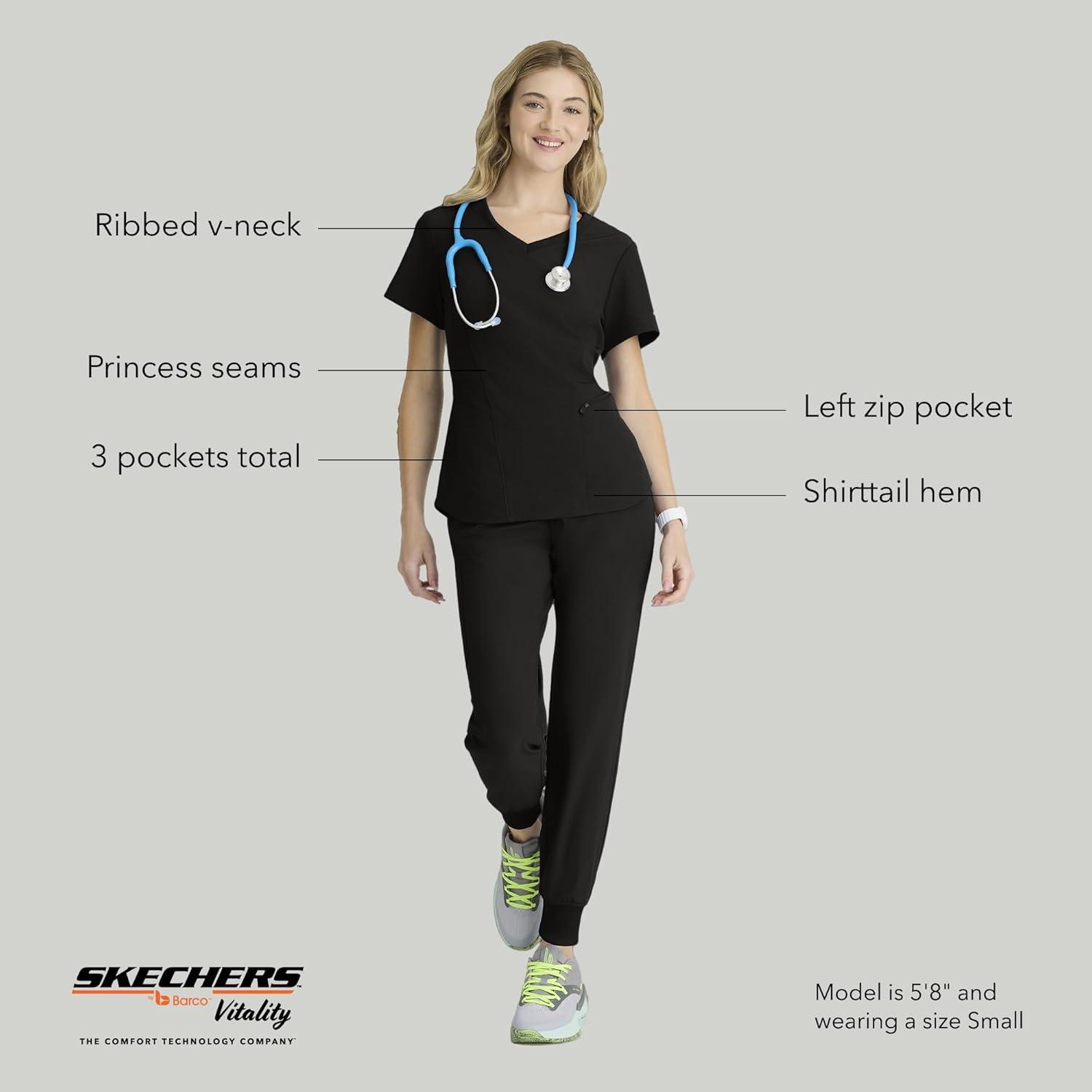 imageBARCO Skechers Vitality Electra Classic Fit Scrub Top for Womens 3Pocket VNeck Top with Moisture Wicking FabricBlack