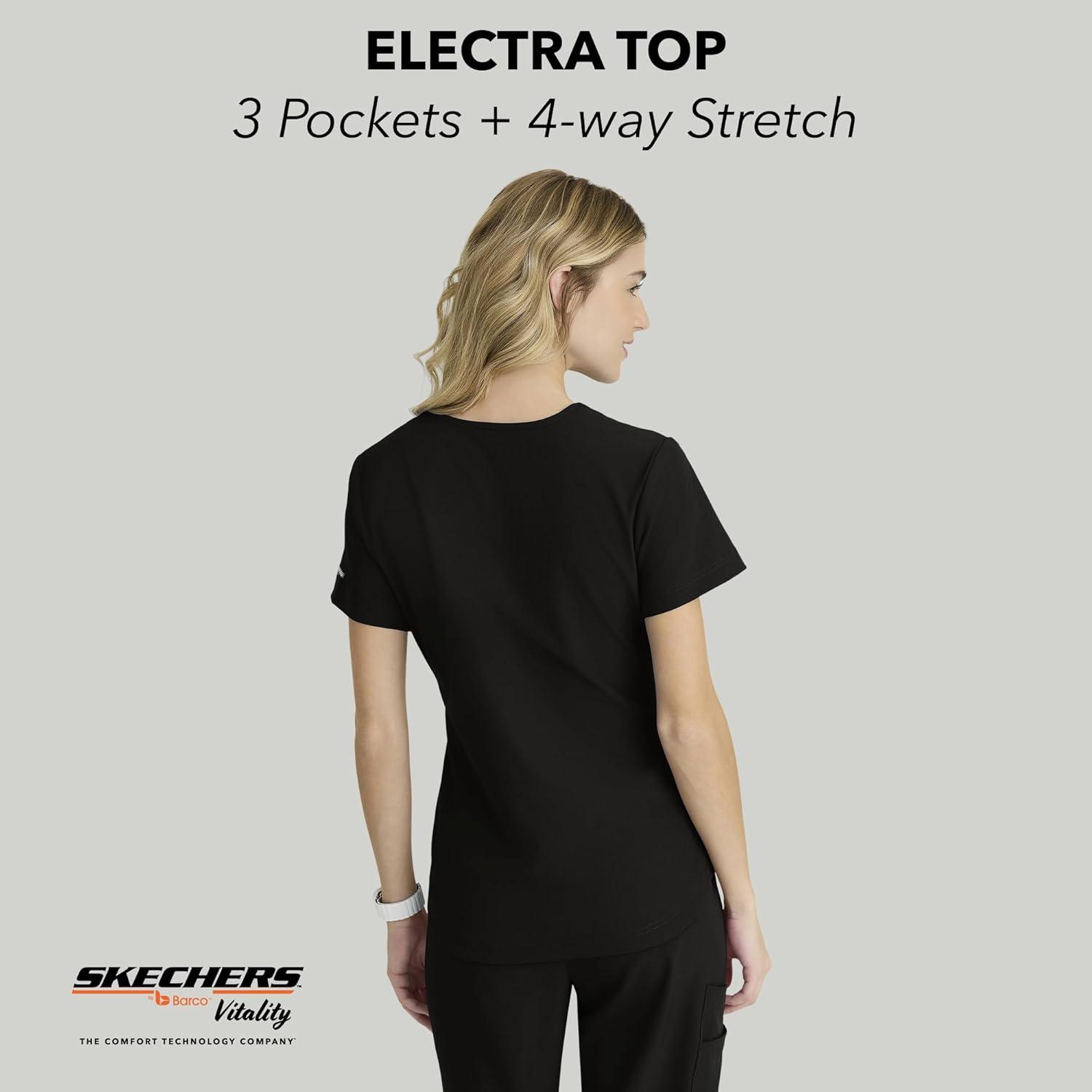 imageBARCO Skechers Vitality Electra Classic Fit Scrub Top for Womens 3Pocket VNeck Top with Moisture Wicking FabricBlack