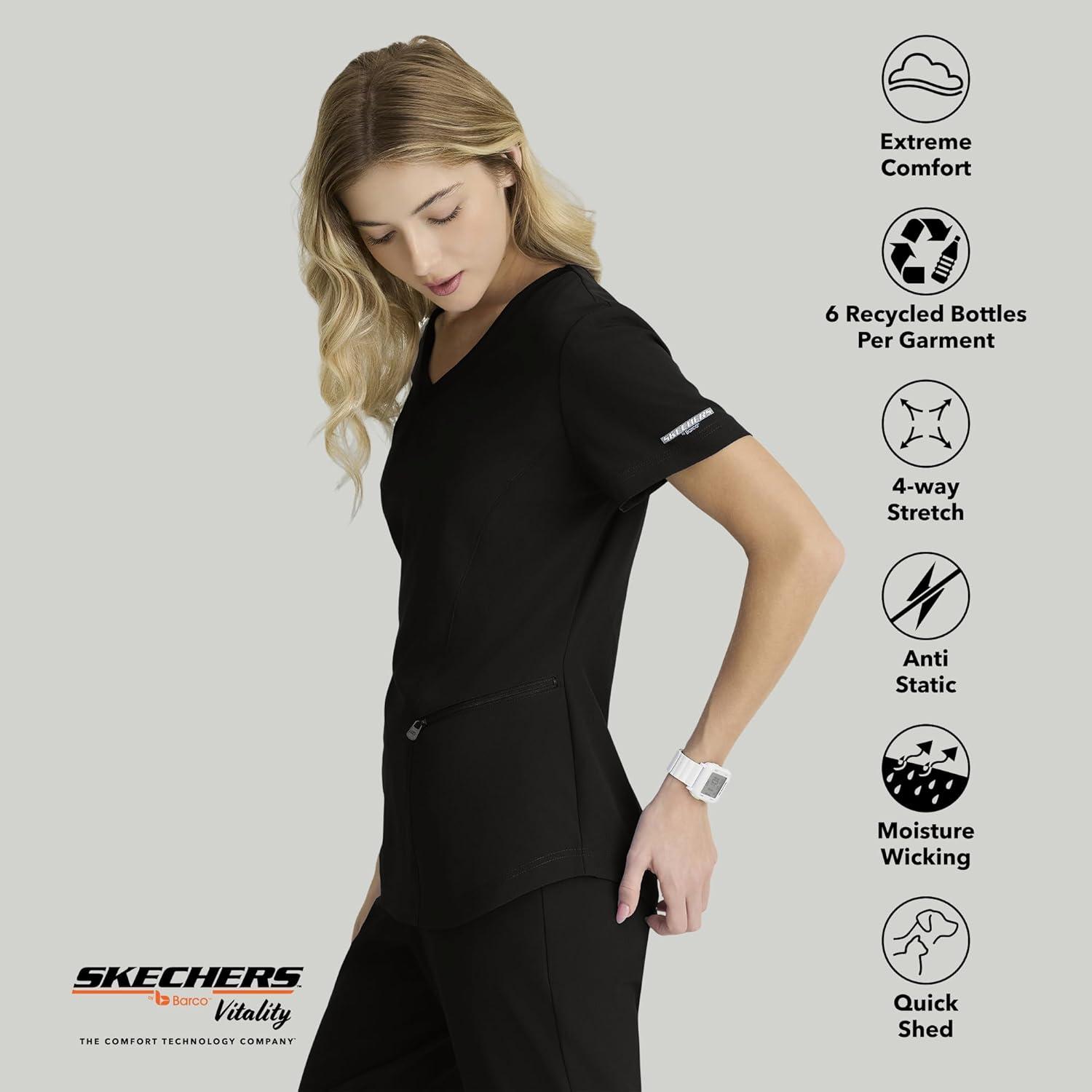 imageBARCO Skechers Vitality Electra Classic Fit Scrub Top for Womens 3Pocket VNeck Top with Moisture Wicking FabricBlack