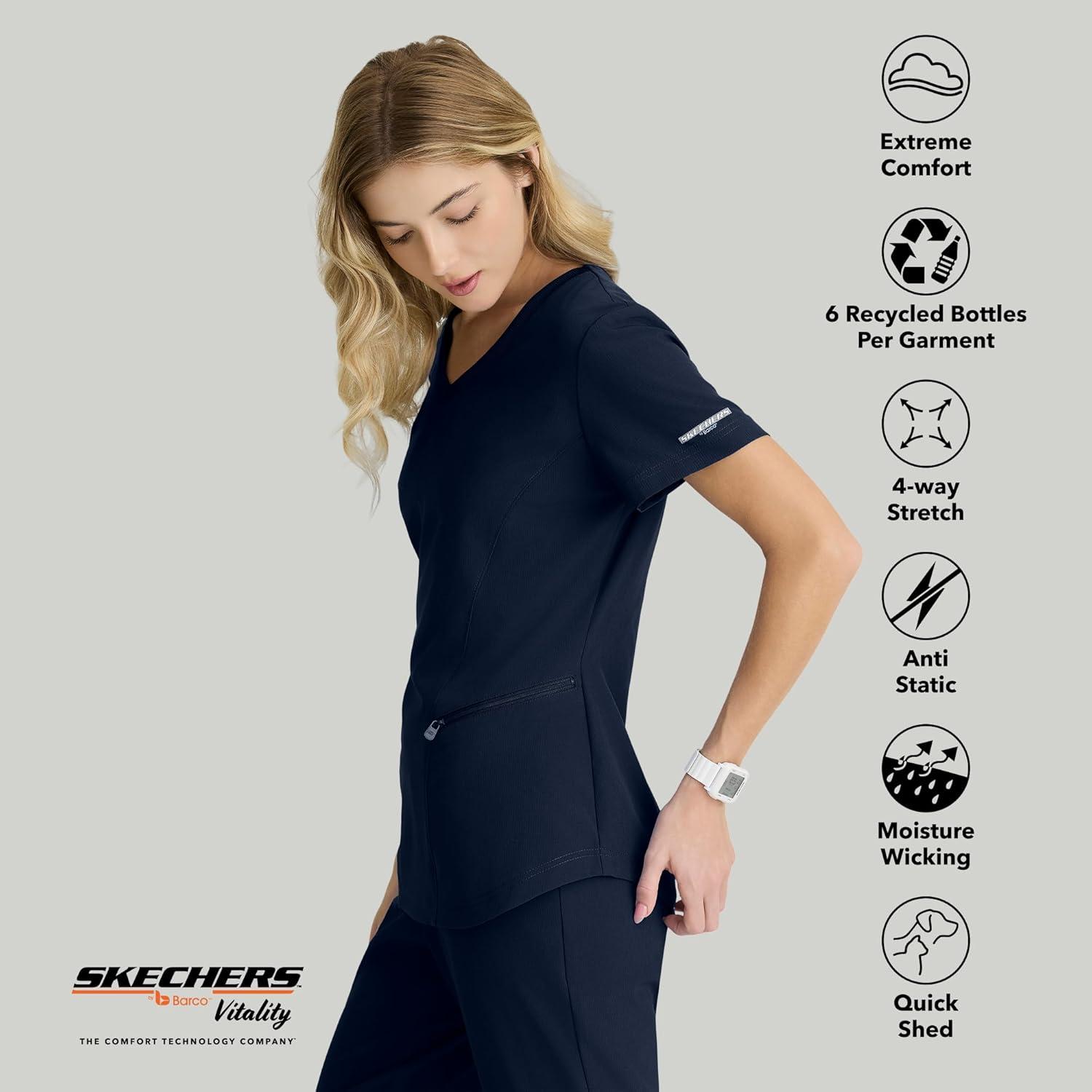 imageBARCO Skechers Vitality Electra Classic Fit Scrub Top for Womens 3Pocket VNeck Top with Moisture Wicking FabricNavy