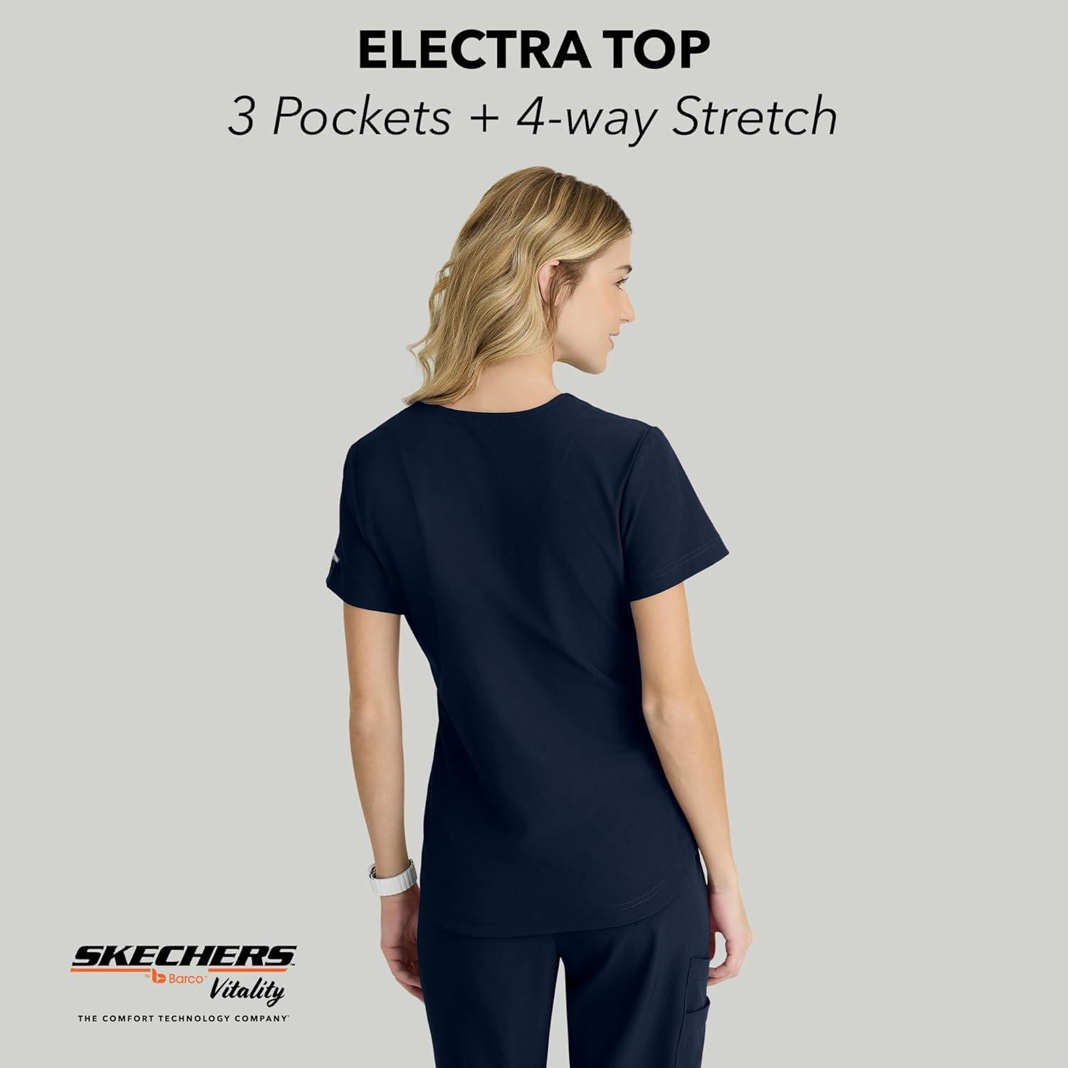 imageBARCO Skechers Vitality Electra Classic Fit Scrub Top for Womens 3Pocket VNeck Top with Moisture Wicking FabricNavy