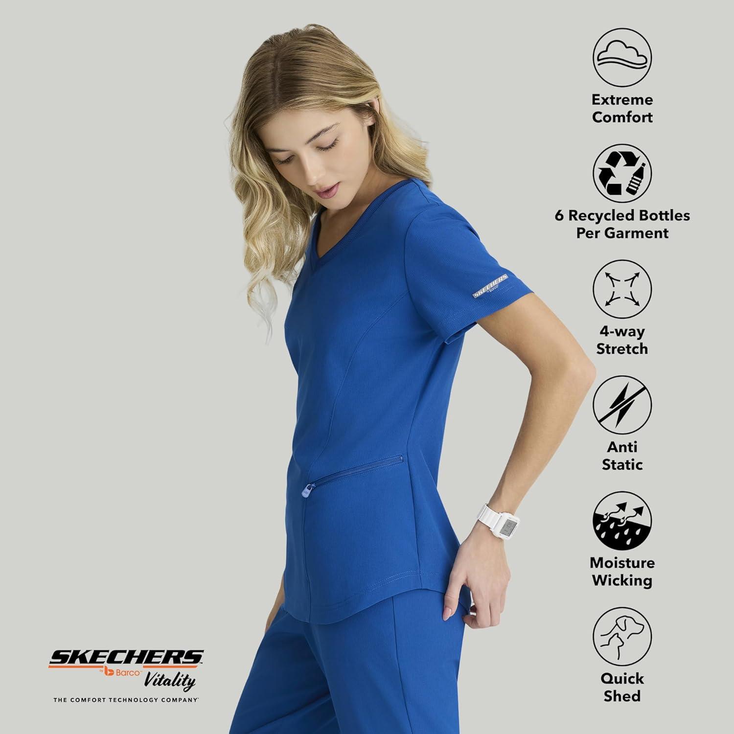 imageBARCO Skechers Vitality Electra Classic Fit Scrub Top for Womens 3Pocket VNeck Top with Moisture Wicking FabricNew Royal