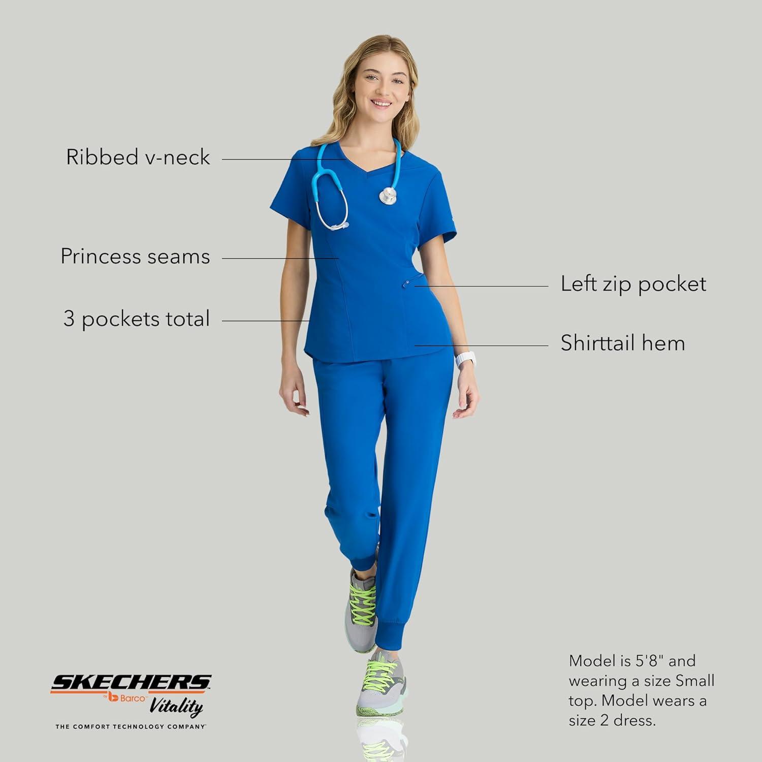 imageBARCO Skechers Vitality Electra Classic Fit Scrub Top for Womens 3Pocket VNeck Top with Moisture Wicking FabricNew Royal