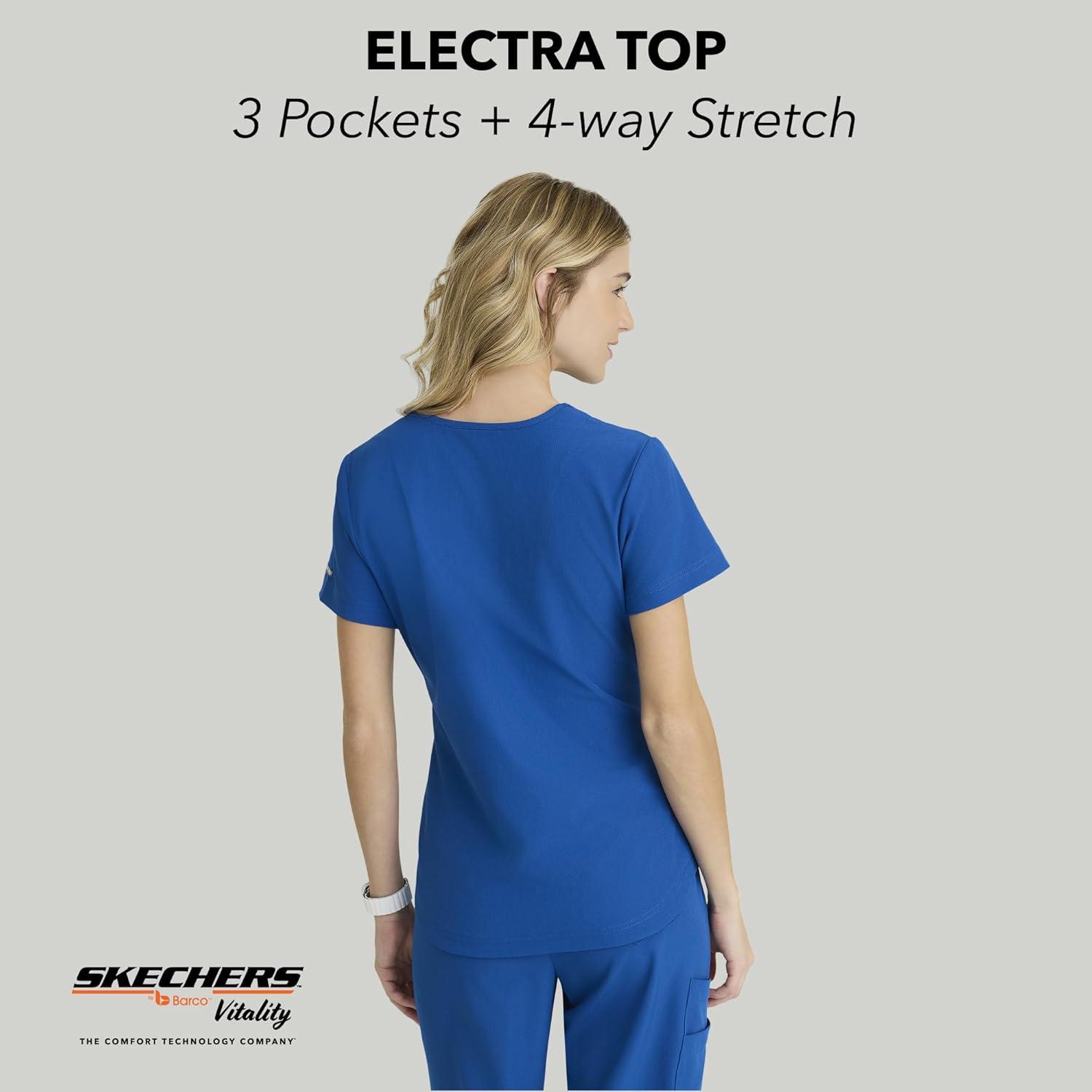 imageBARCO Skechers Vitality Electra Classic Fit Scrub Top for Womens 3Pocket VNeck Top with Moisture Wicking FabricNew Royal