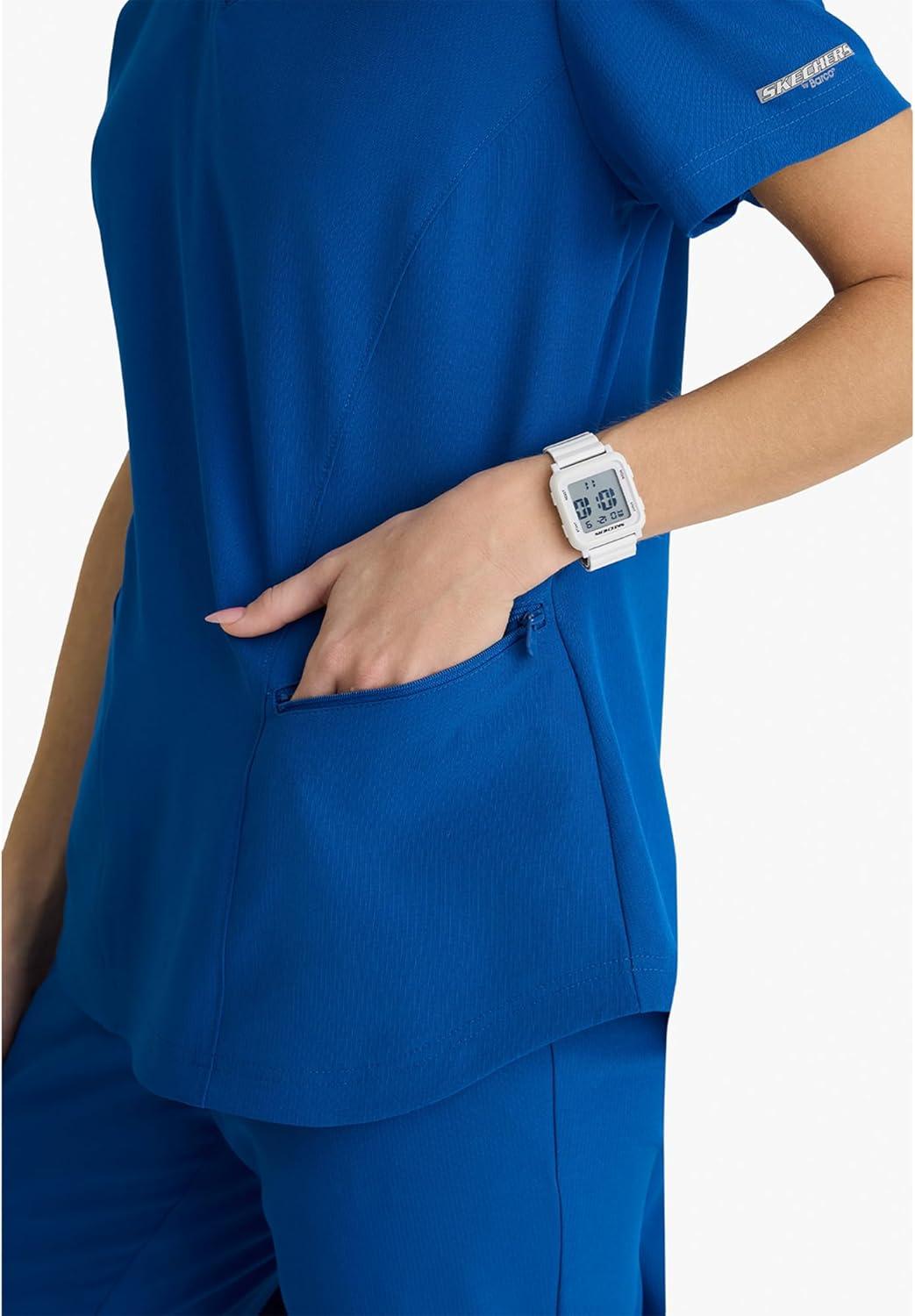 imageBARCO Skechers Vitality Electra Classic Fit Scrub Top for Womens 3Pocket VNeck Top with Moisture Wicking FabricNew Royal