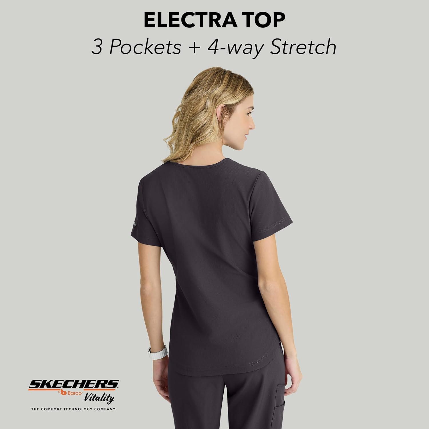 imageBARCO Skechers Vitality Electra Classic Fit Scrub Top for Womens 3Pocket VNeck Top with Moisture Wicking FabricPewter