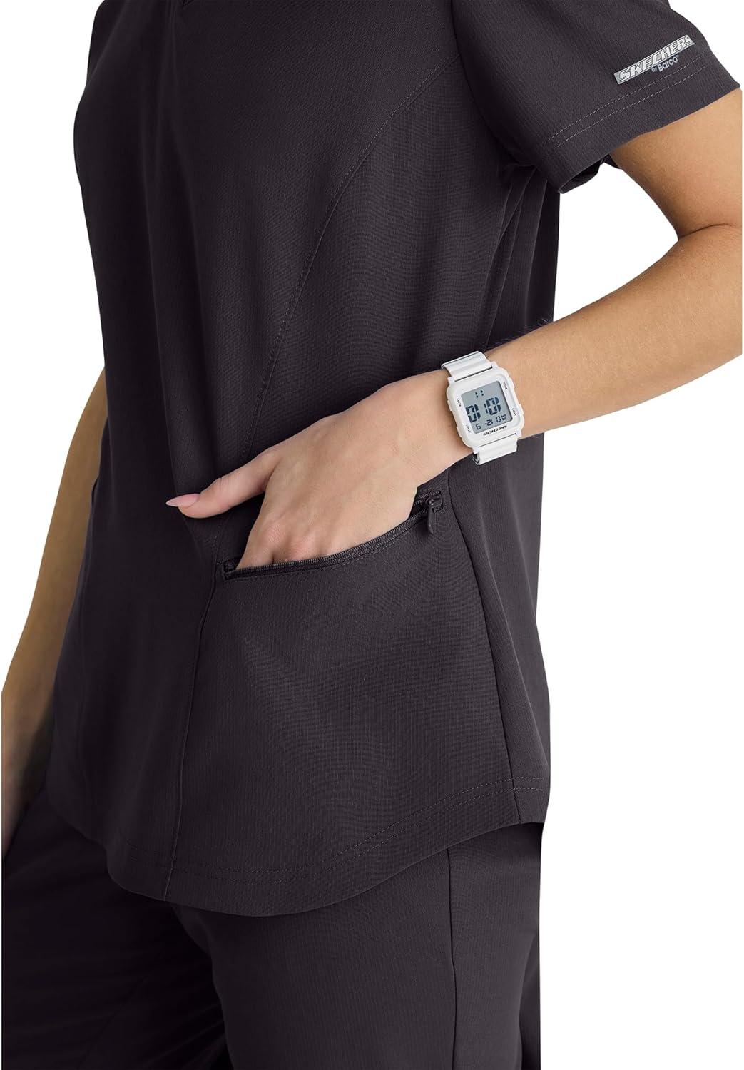 imageBARCO Skechers Vitality Electra Classic Fit Scrub Top for Womens 3Pocket VNeck Top with Moisture Wicking FabricPewter
