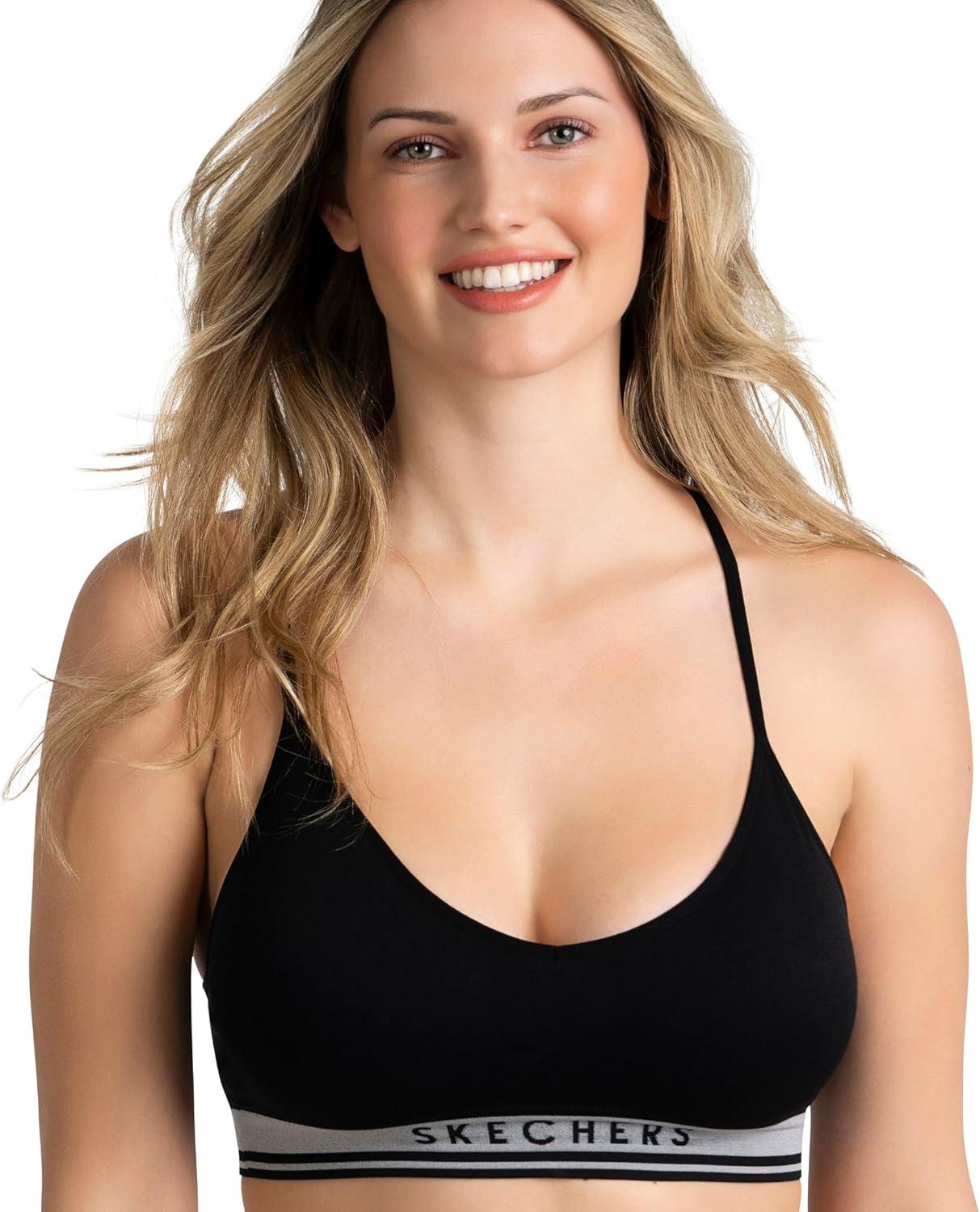 imageSkechers 3 Pack Womens Sports Bra Sujetador Deportivo Seamless Bralette Yoga Athletic WorkoutGreyBlackWhite