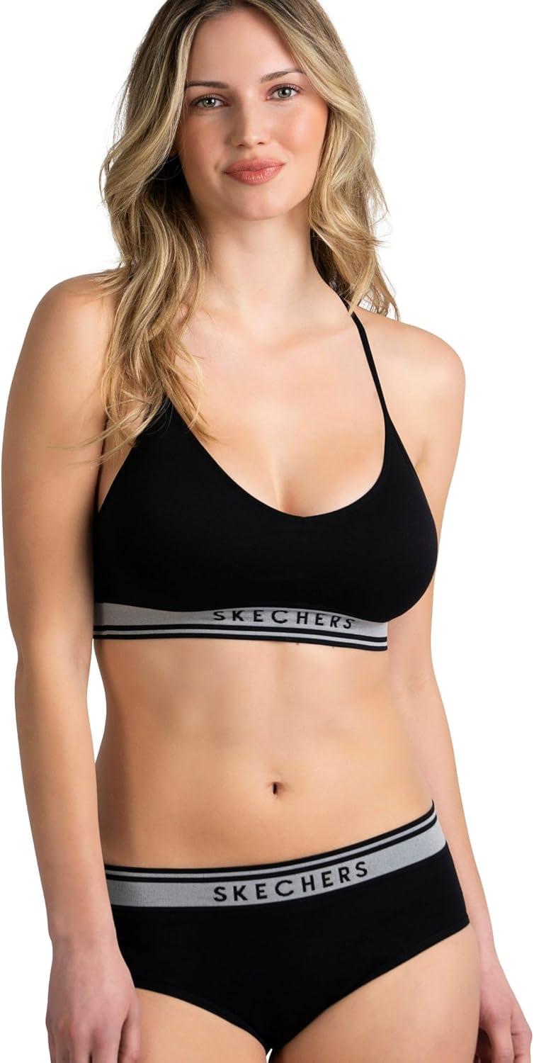 imageSkechers 3 Pack Womens Sports Bra Sujetador Deportivo Seamless Bralette Yoga Athletic WorkoutGreyBlackWhite