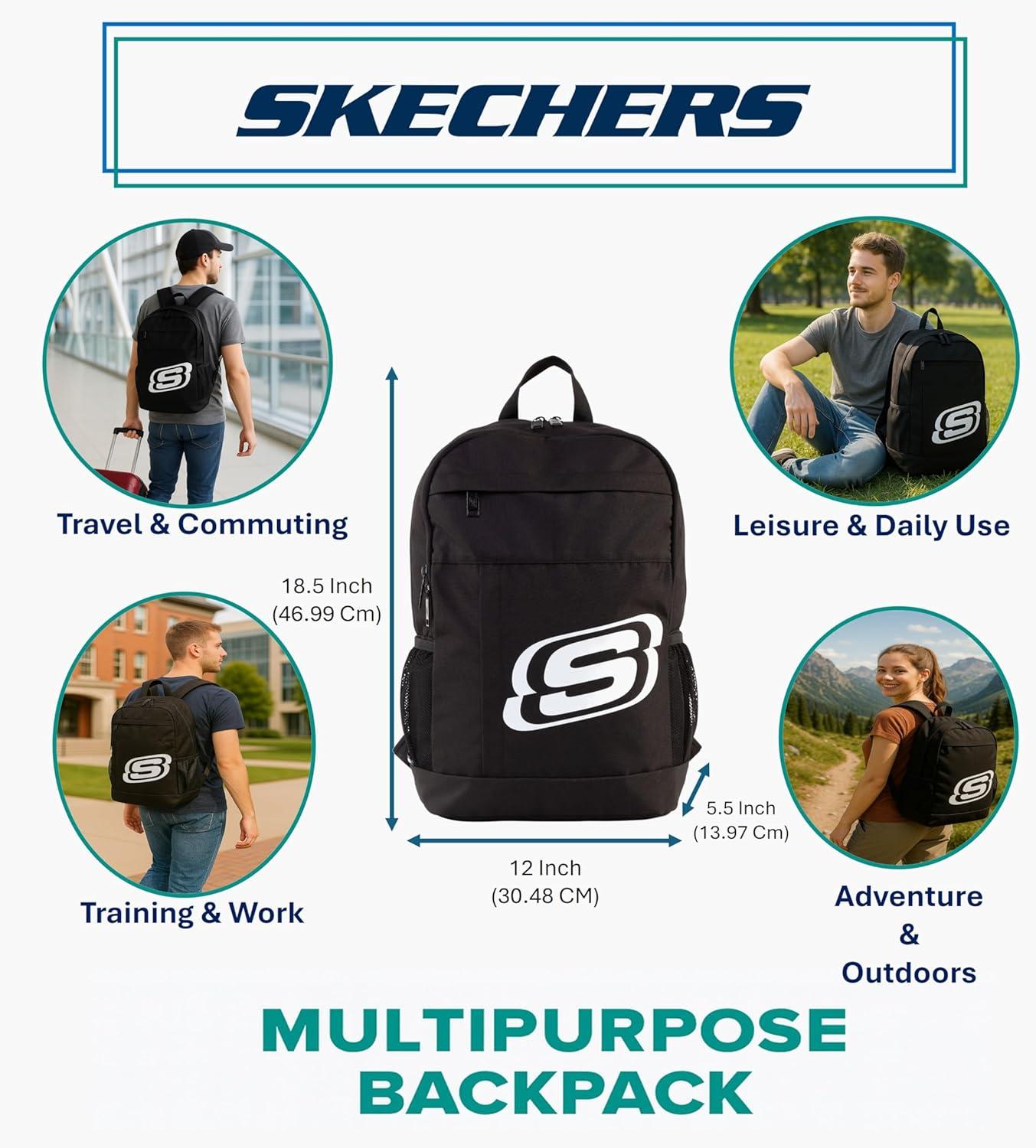 imageSkechers 365 Central Travel Backpack for Women ampamp Men College Backpack Laptop Bag Multipurpose Back Pack ampamp Book Bag GreyBlack White