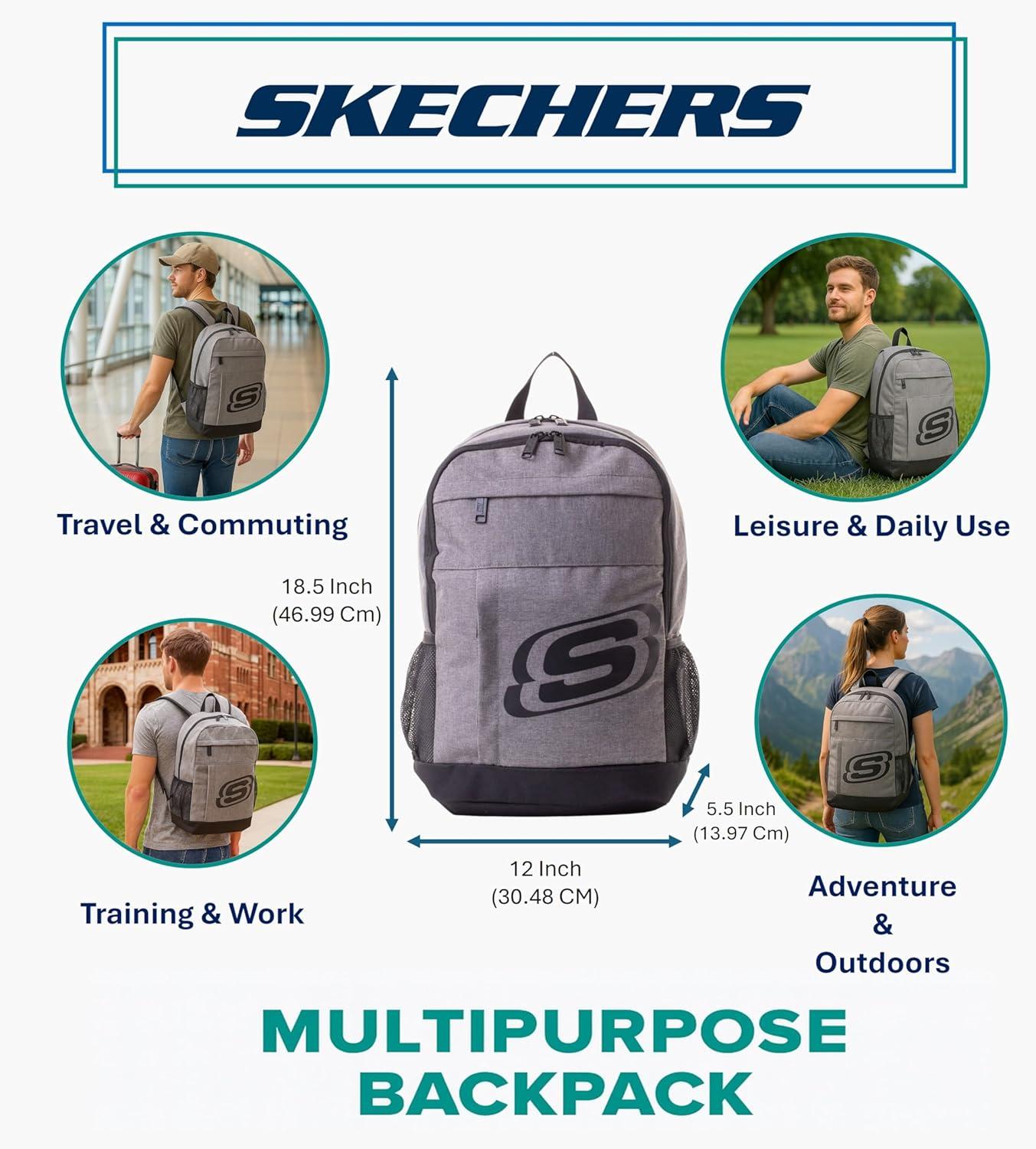 imageSkechers 365 Central Travel Backpack for Women ampamp Men College Backpack Laptop Bag Multipurpose Back Pack ampamp Book Bag GreyGrey