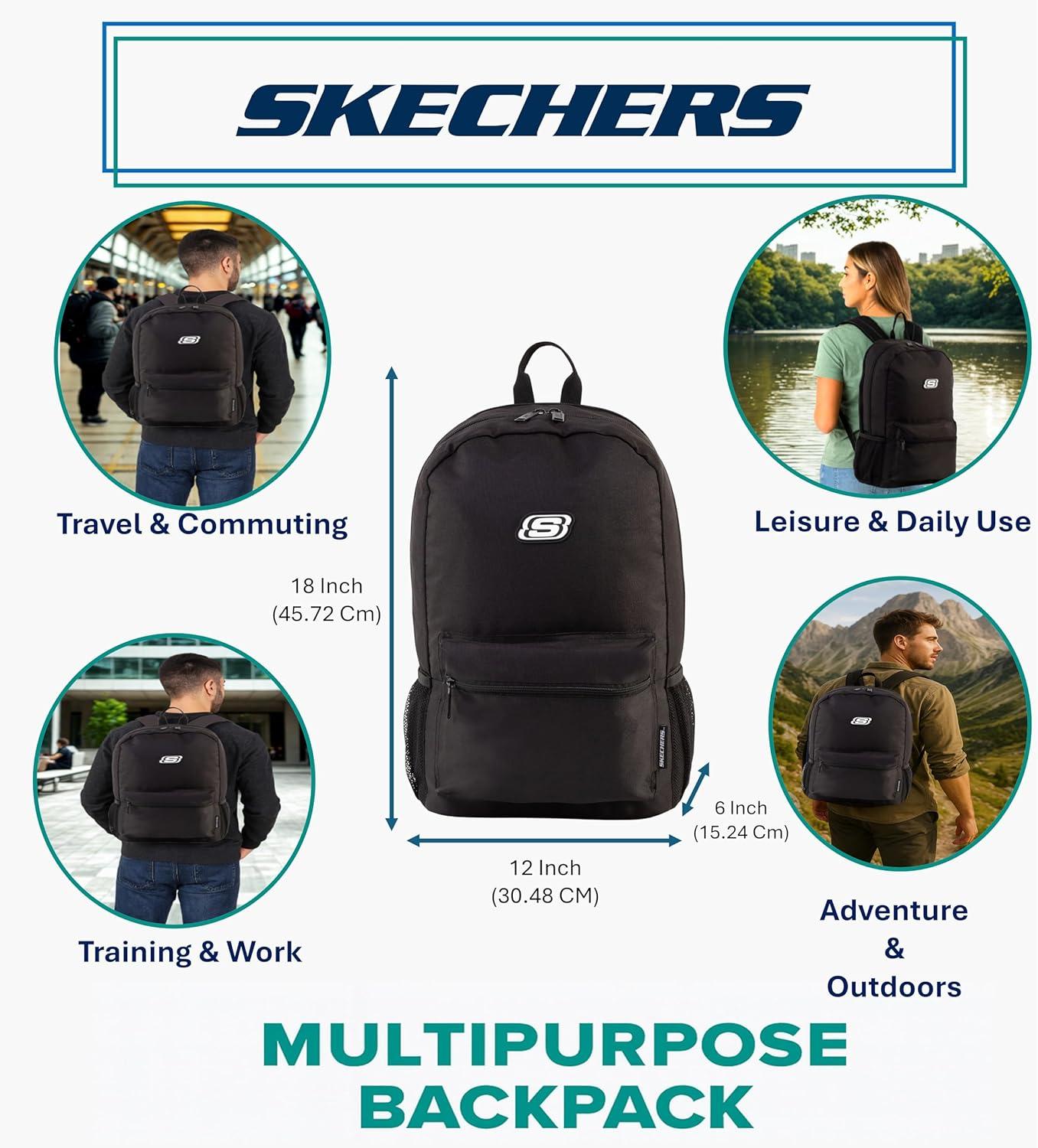 imageSkechers 365 Essential Travel Backpack for Women ampamp Men College Backpack Laptop Bag Multipurpose Back Pack ampamp Book Bag Black ampamp WhiteBlack White