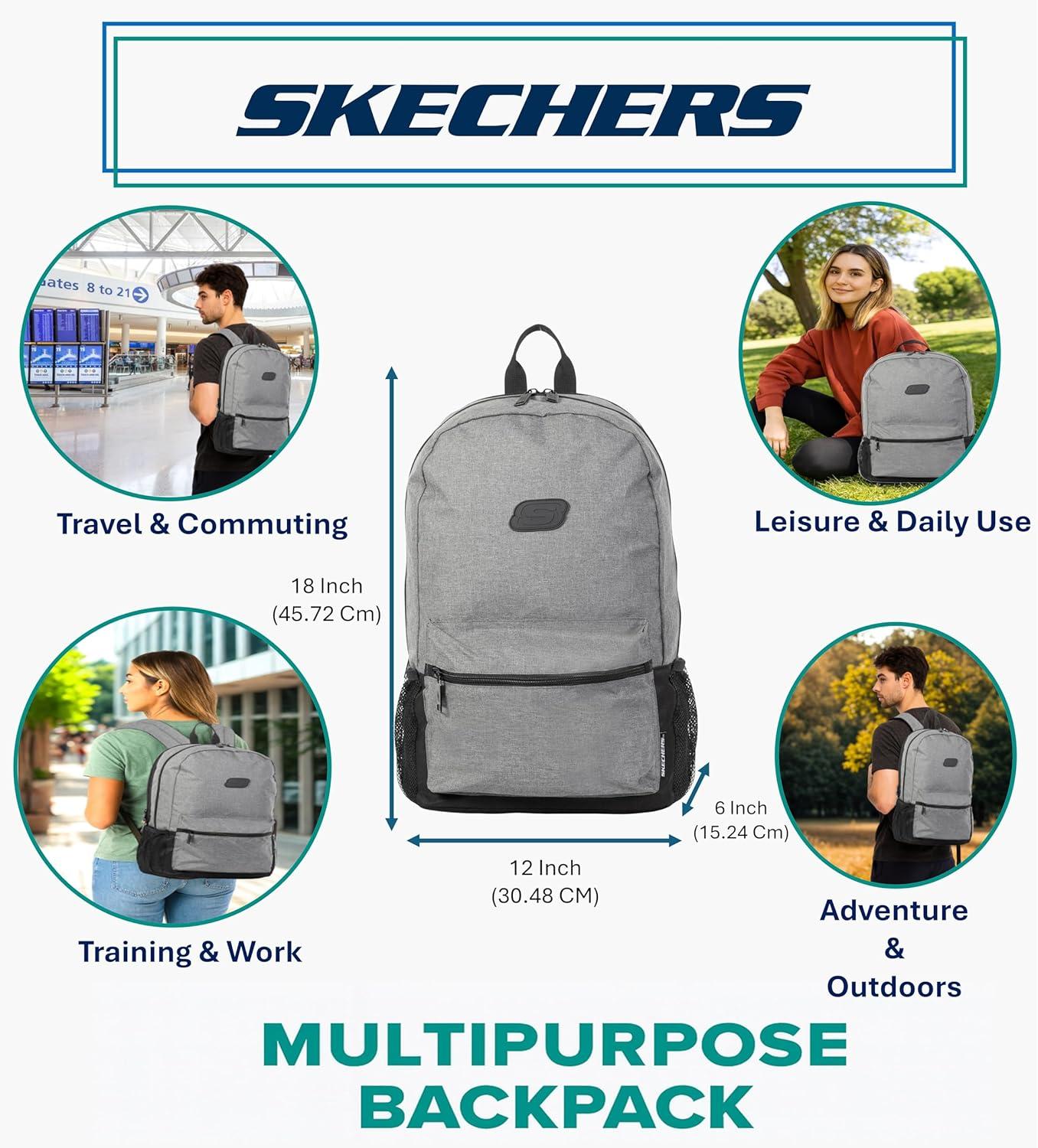 imageSkechers 365 Essential Travel Backpack for Women ampamp Men College Backpack Laptop Bag Multipurpose Back Pack ampamp Book Bag Black ampamp WhiteGrey