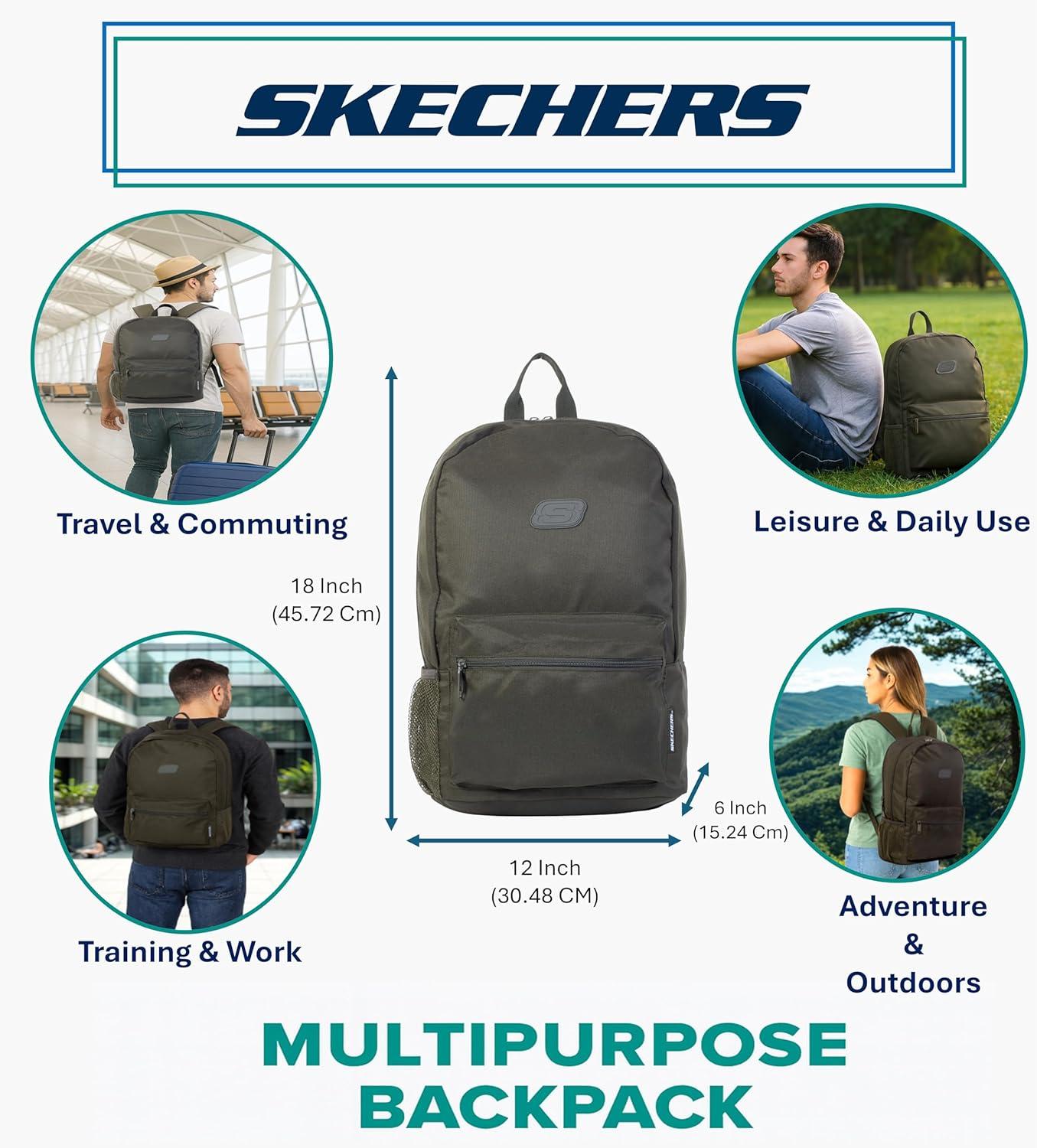 imageSkechers 365 Essential Travel Backpack for Women ampamp Men College Backpack Laptop Bag Multipurpose Back Pack ampamp Book Bag Black ampamp WhiteOlive