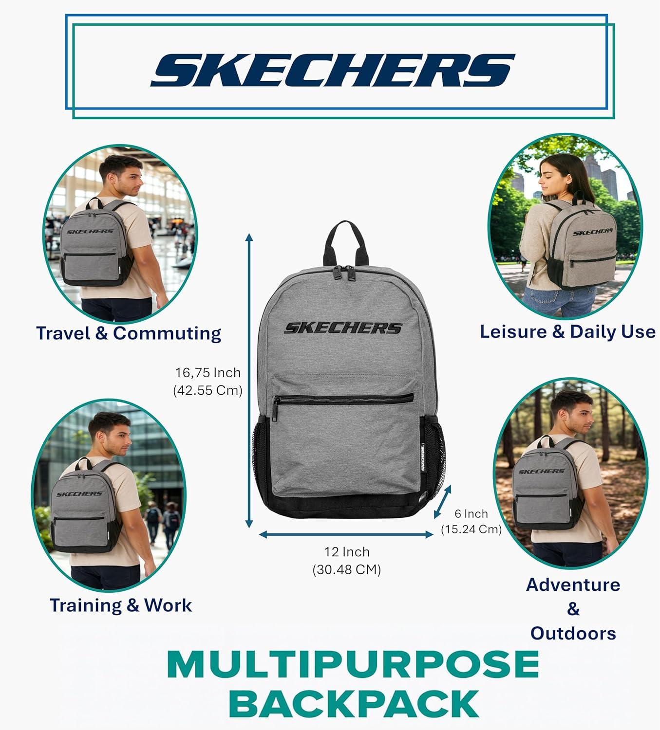 imageSkechers 365 Weekend 20 Travel Backpack for Women ampamp Men College Backpack Laptop Bag Multipurpose Back Pack ampamp Book Bag GreyGrey