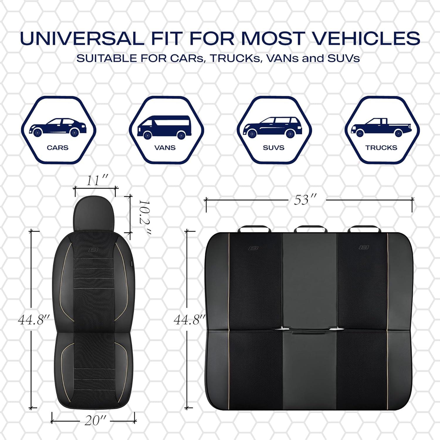 imageSkechers AirCooled Memory Foam Seat CoversMesh Thick Car Seat CoversPiping Leather Car Seat Covers Front SeatsAirbag CompatibleAutomotive Comfort Universal FitMost CarsVansTruckSUVBlackBlack and Beige