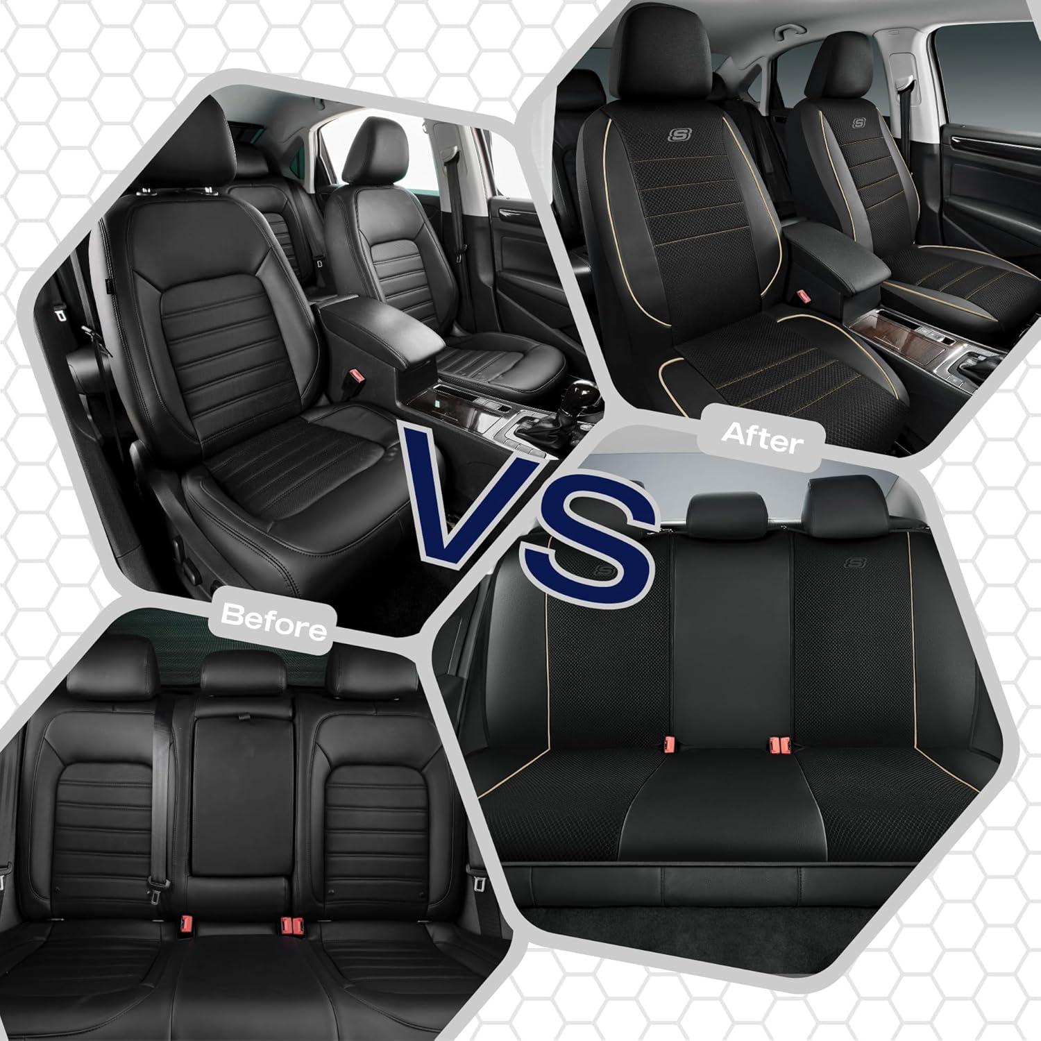 imageSkechers AirCooled Memory Foam Seat CoversMesh Thick Car Seat CoversPiping Leather Car Seat Covers Front SeatsAirbag CompatibleAutomotive Comfort Universal FitMost CarsVansTruckSUVBlackBlack and Beige