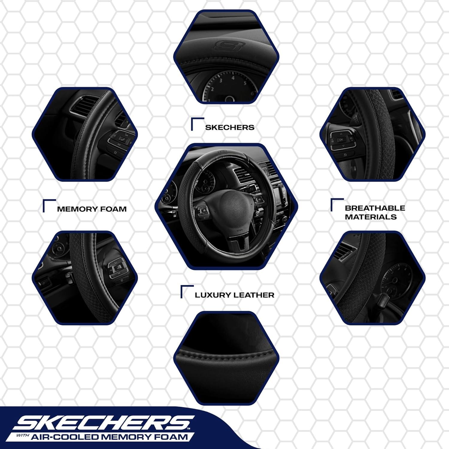 imageSkechers AirCooled Steering Wheel CoverLeather Car Steering Wheel Cover Universal Fit 14quot 1215quot Car Wheel Protector for Men Women Fit SuvsVansSedansCarTrucksBlackBlack