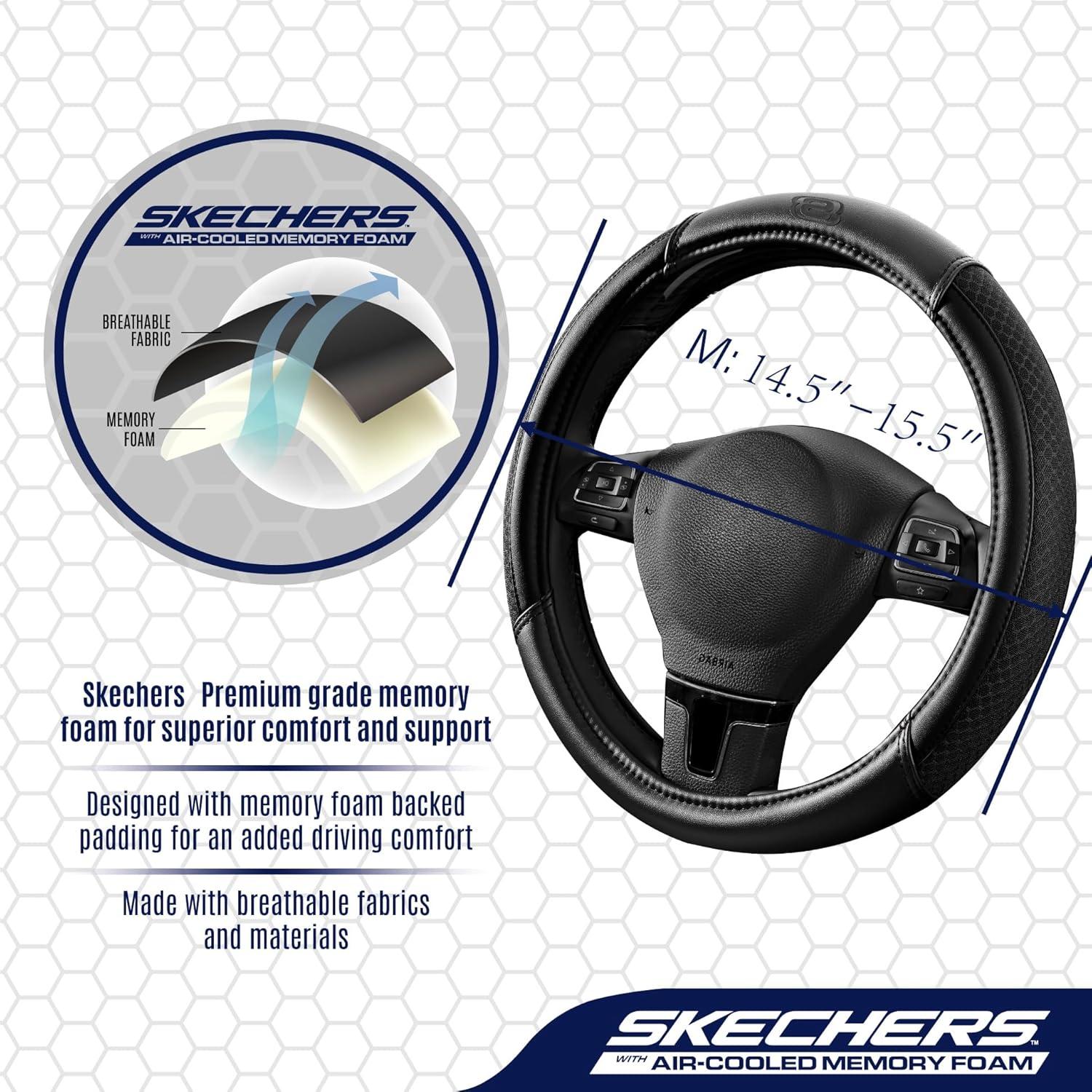 imageSkechers AirCooled Steering Wheel CoverLeather Car Steering Wheel Cover Universal Fit 14quot 1215quot Car Wheel Protector for Men Women Fit SuvsVansSedansCarTrucksBlackBlack