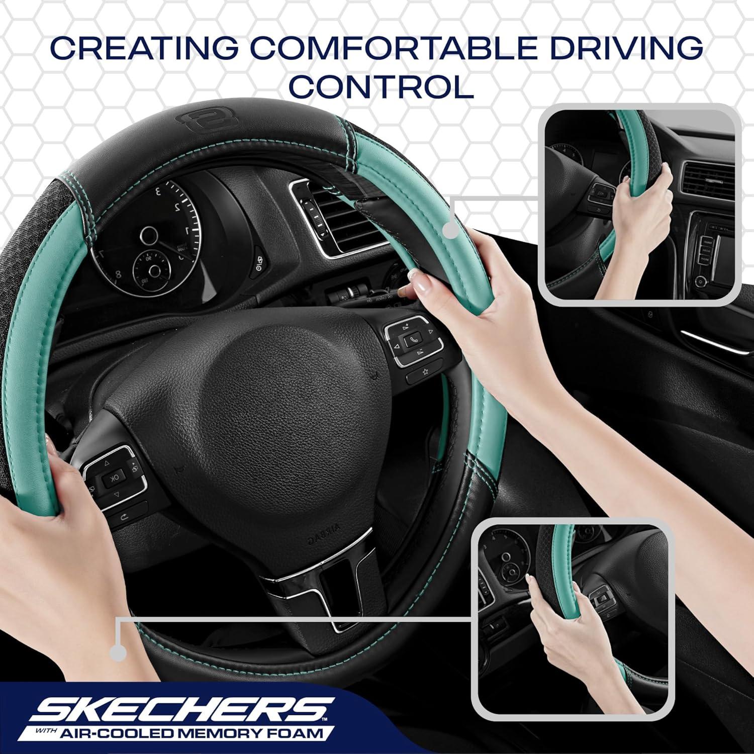 imageSkechers AirCooled Steering Wheel CoverLeather Car Steering Wheel Cover Universal Fit 14quot 1215quot Car Wheel Protector for Men Women Fit SuvsVansSedansCarTrucksBlackMint