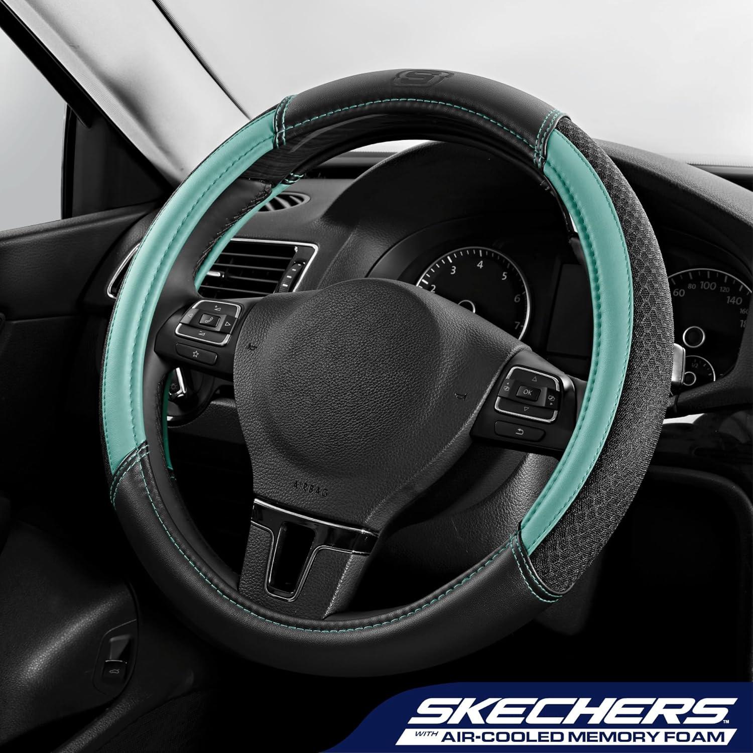 imageSkechers AirCooled Steering Wheel CoverLeather Car Steering Wheel Cover Universal Fit 14quot 1215quot Car Wheel Protector for Men Women Fit SuvsVansSedansCarTrucksBlackMint