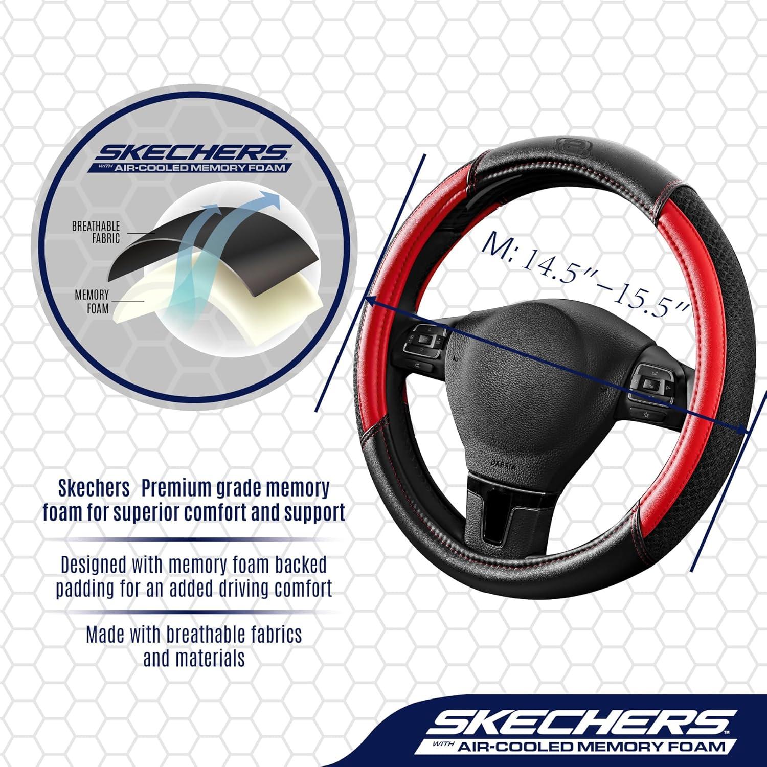 imageSkechers AirCooled Steering Wheel CoverLeather Car Steering Wheel Cover Universal Fit 14quot 1215quot Car Wheel Protector for Men Women Fit SuvsVansSedansCarTrucksBlackRed