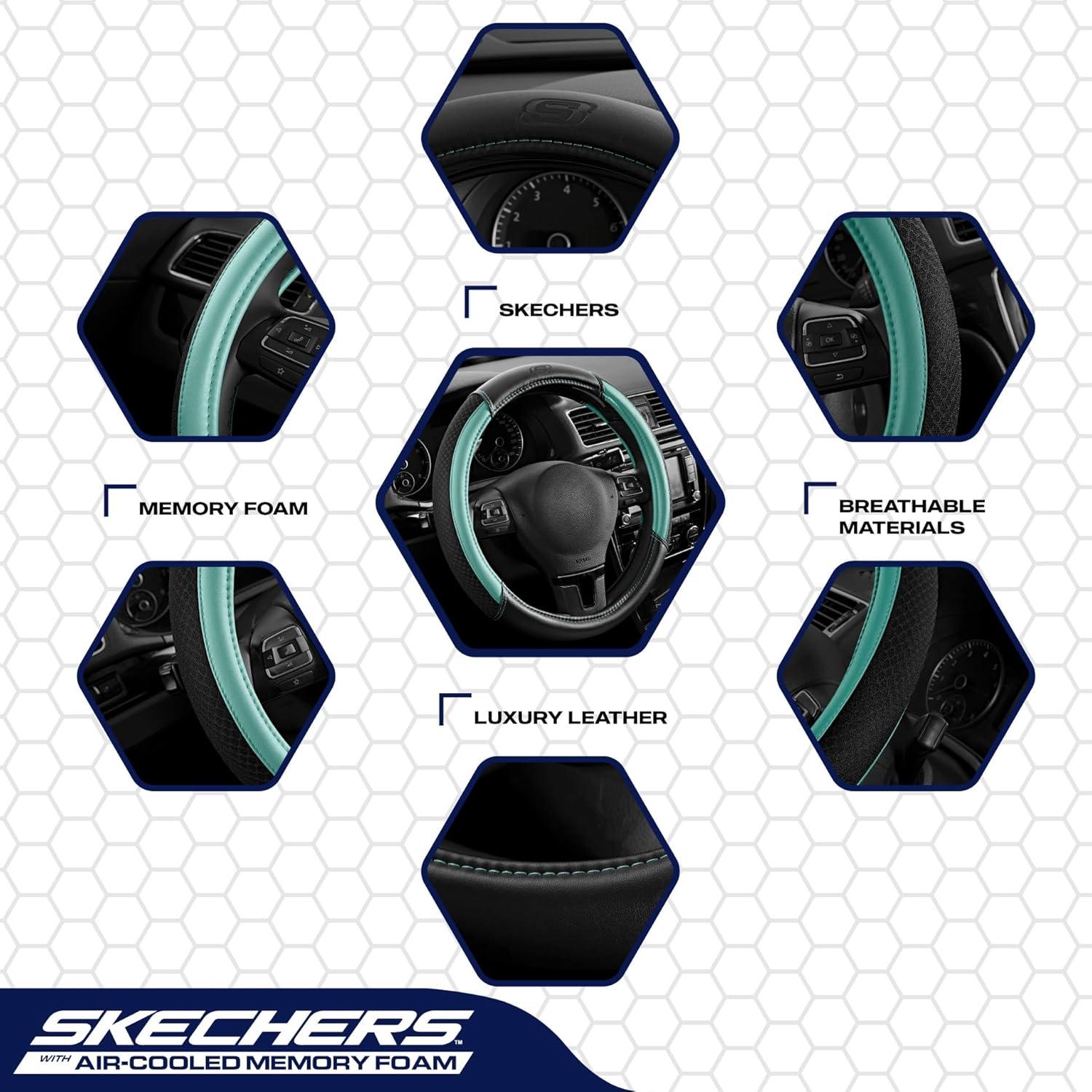 imageSkechers AirCooled Steering Wheel CoverLeather Car Steering Wheel Cover Universal Fit 14quot 1215quot Car Wheel Protector for Men Women Fit SuvsVansSedansCarTrucksBlackMint