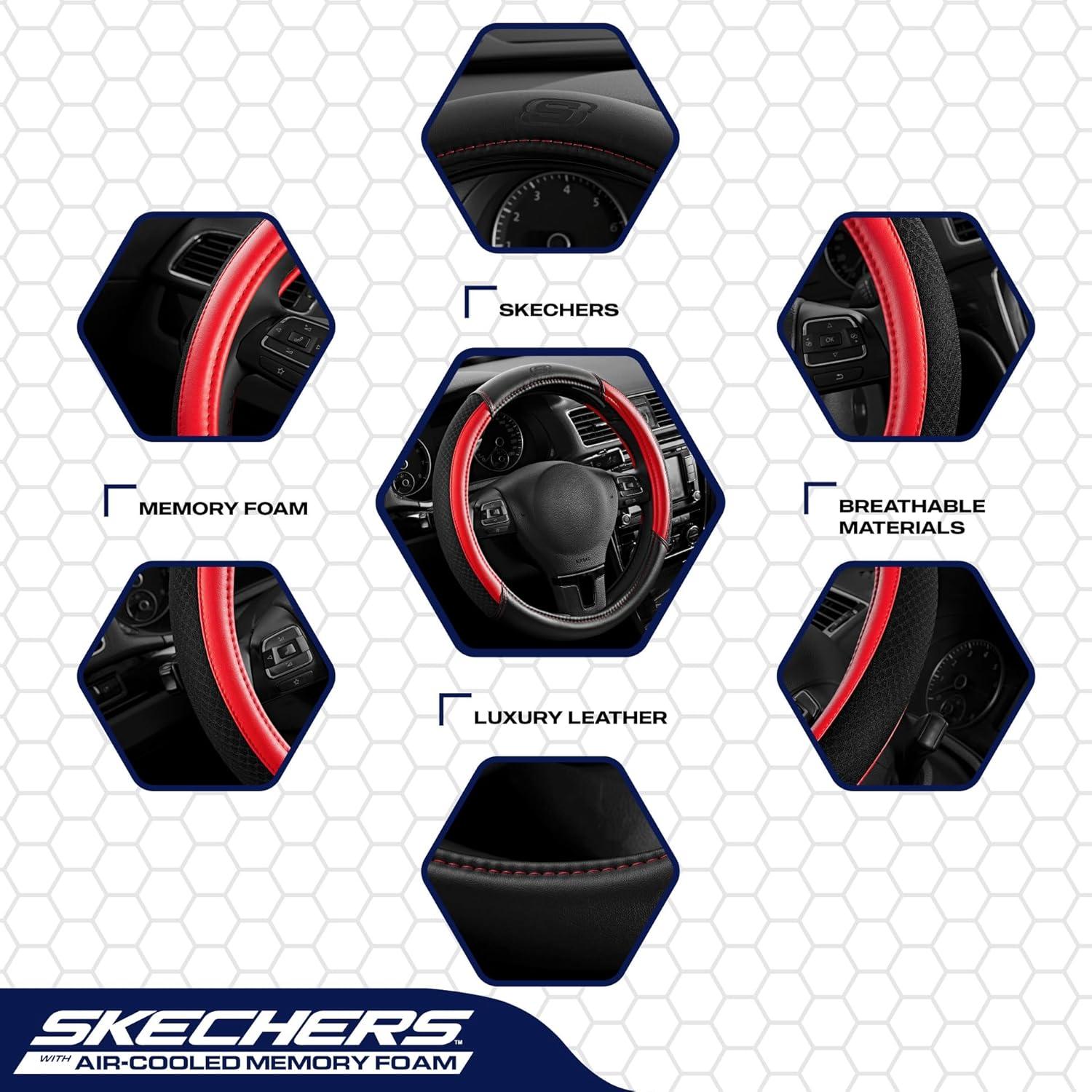 imageSkechers AirCooled Steering Wheel CoverLeather Car Steering Wheel Cover Universal Fit 14quot 1215quot Car Wheel Protector for Men Women Fit SuvsVansSedansCarTrucksBlackRed