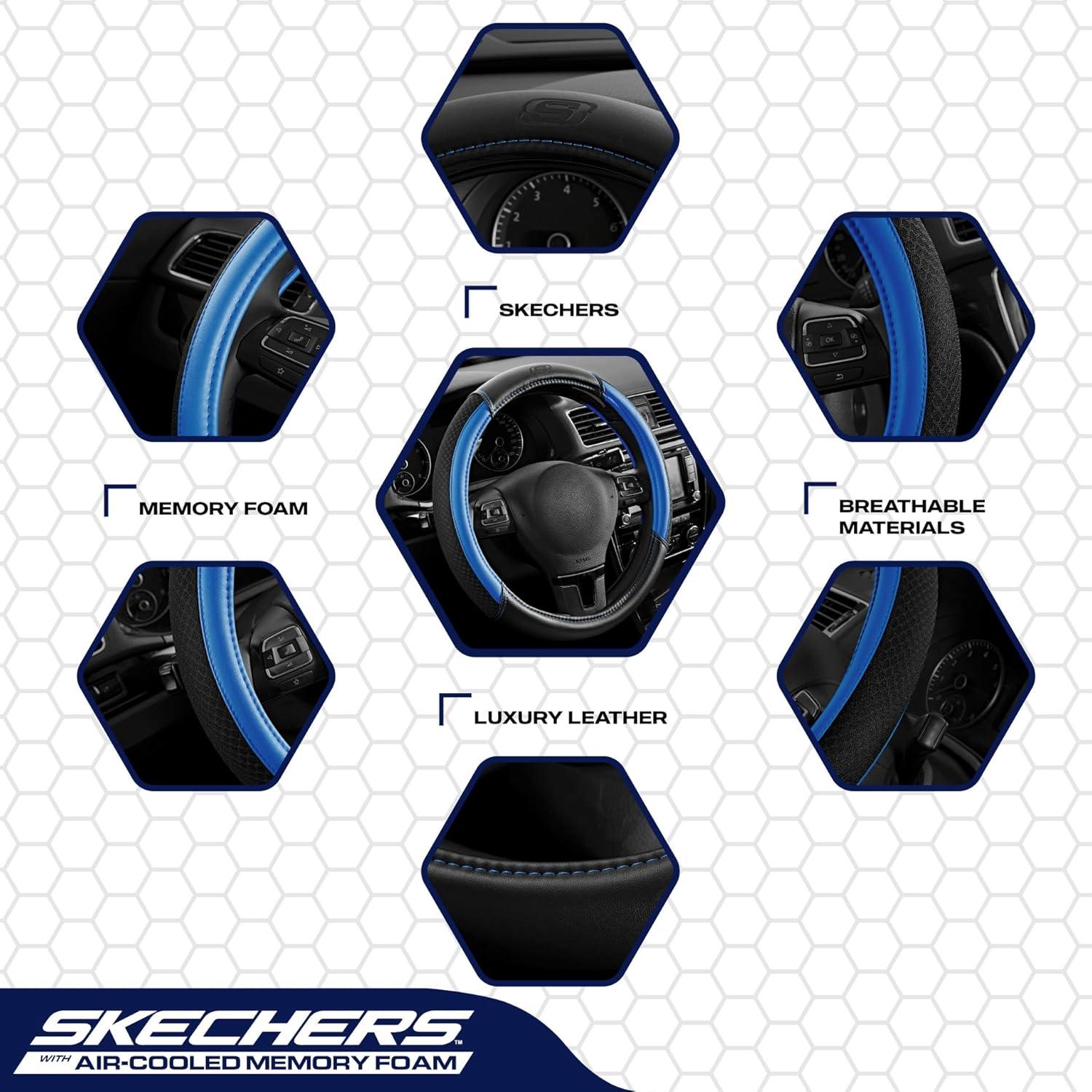 imageSkechers AirCooled Steering Wheel CoverLeather Car Steering Wheel Cover Universal Fit 14quot 1215quot Car Wheel Protector for Men Women Fit SuvsVansSedansCarTrucksBlackBLue